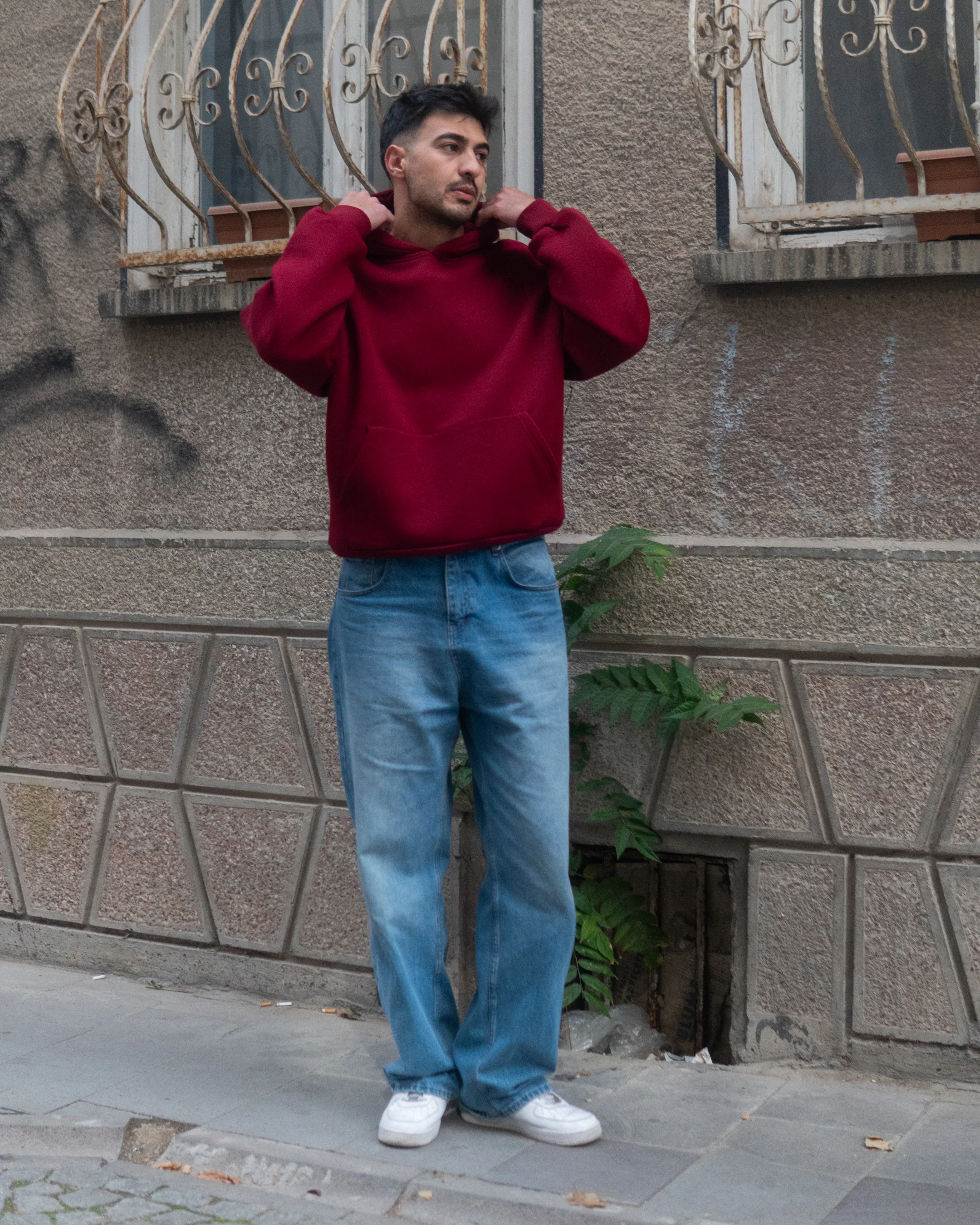 Basic Oversize Hoodie Bordo