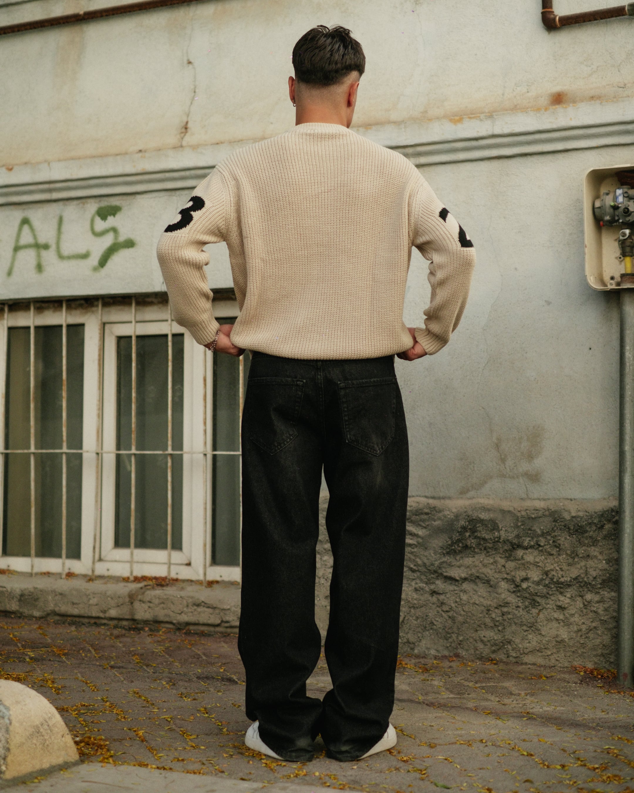 Western Nakışlı Premium Oversize Triko - Bej