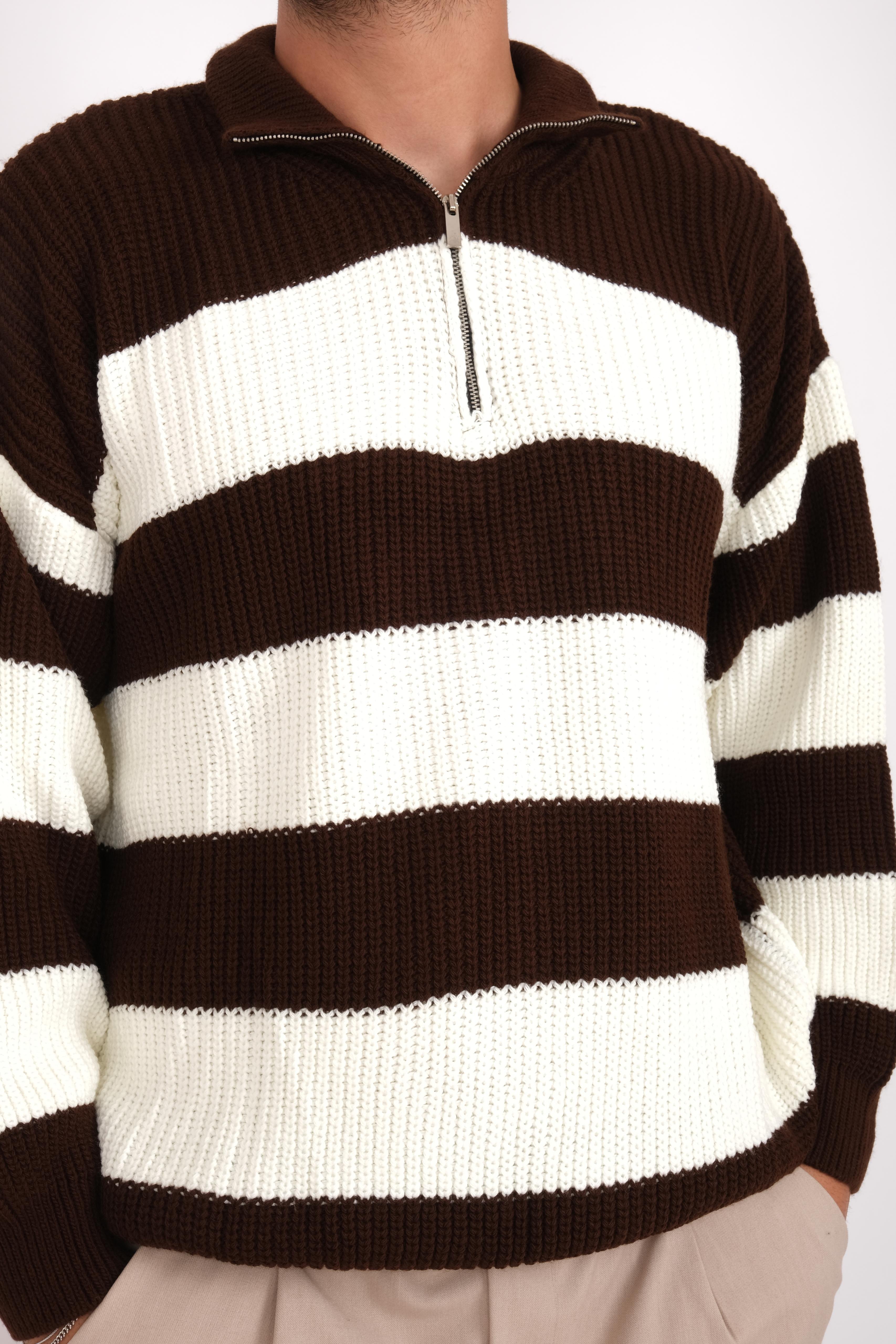 Kahve oversize yarım fermuarlı triko