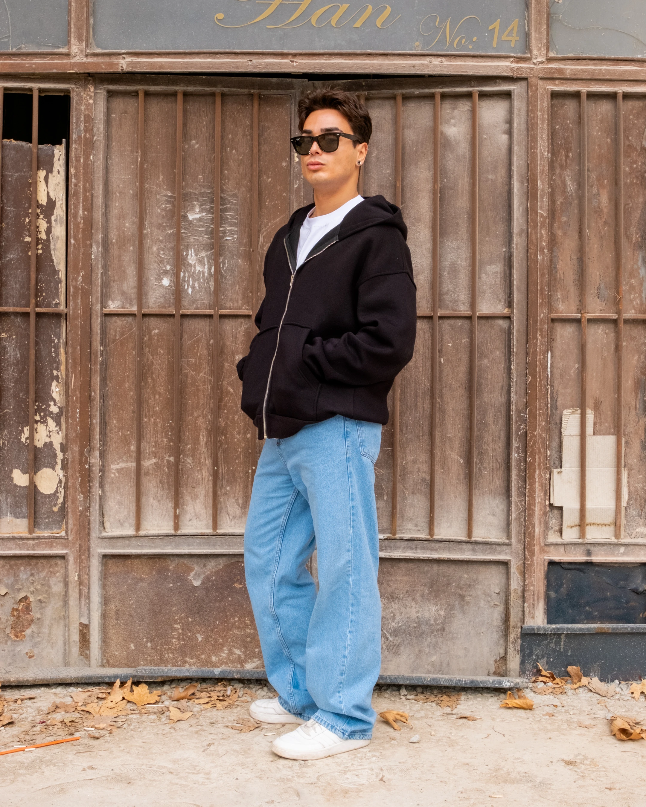 Siyah Basic Full Zip Oversize Hoodie