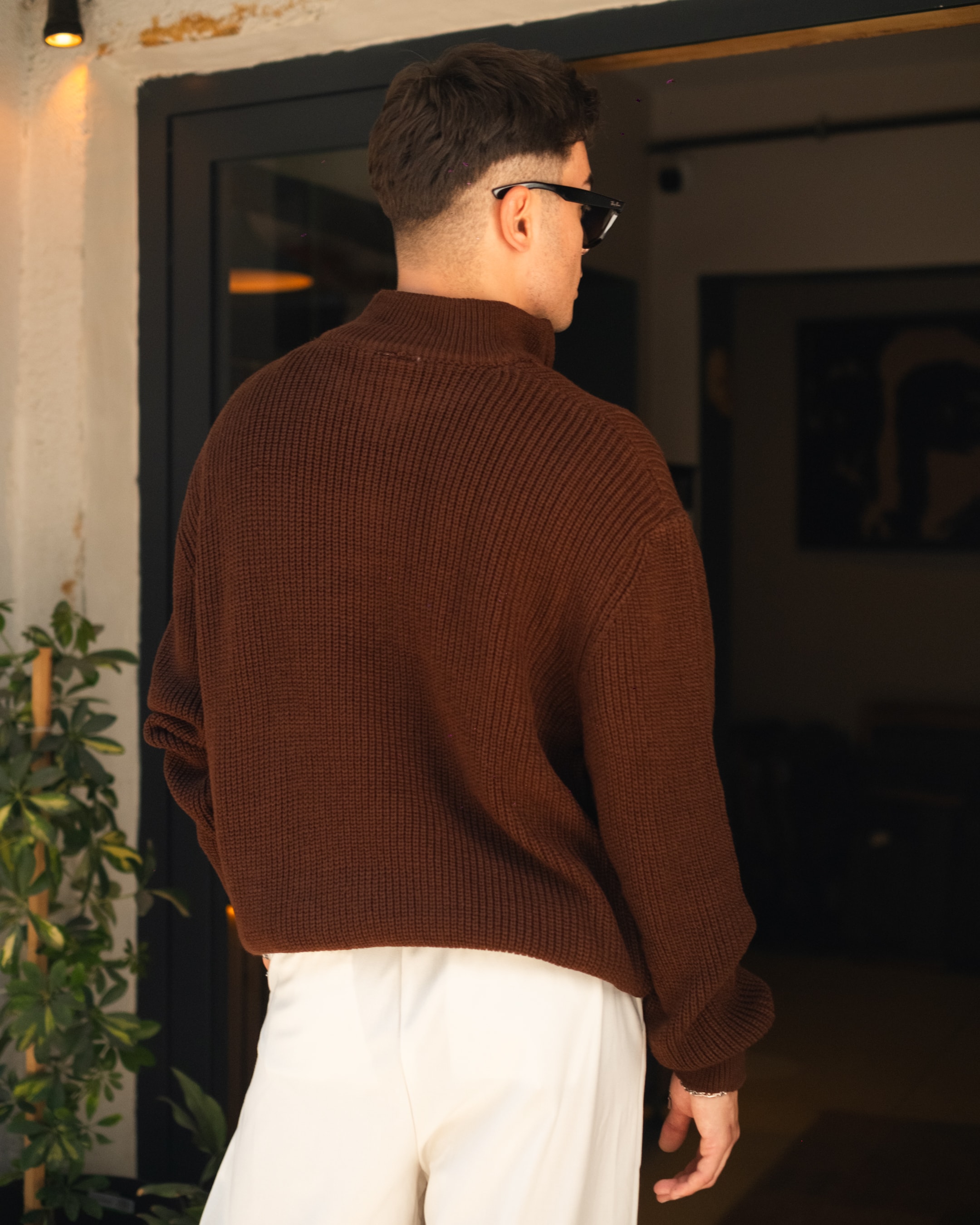 Kahve Half Zip Oversize Triko 
