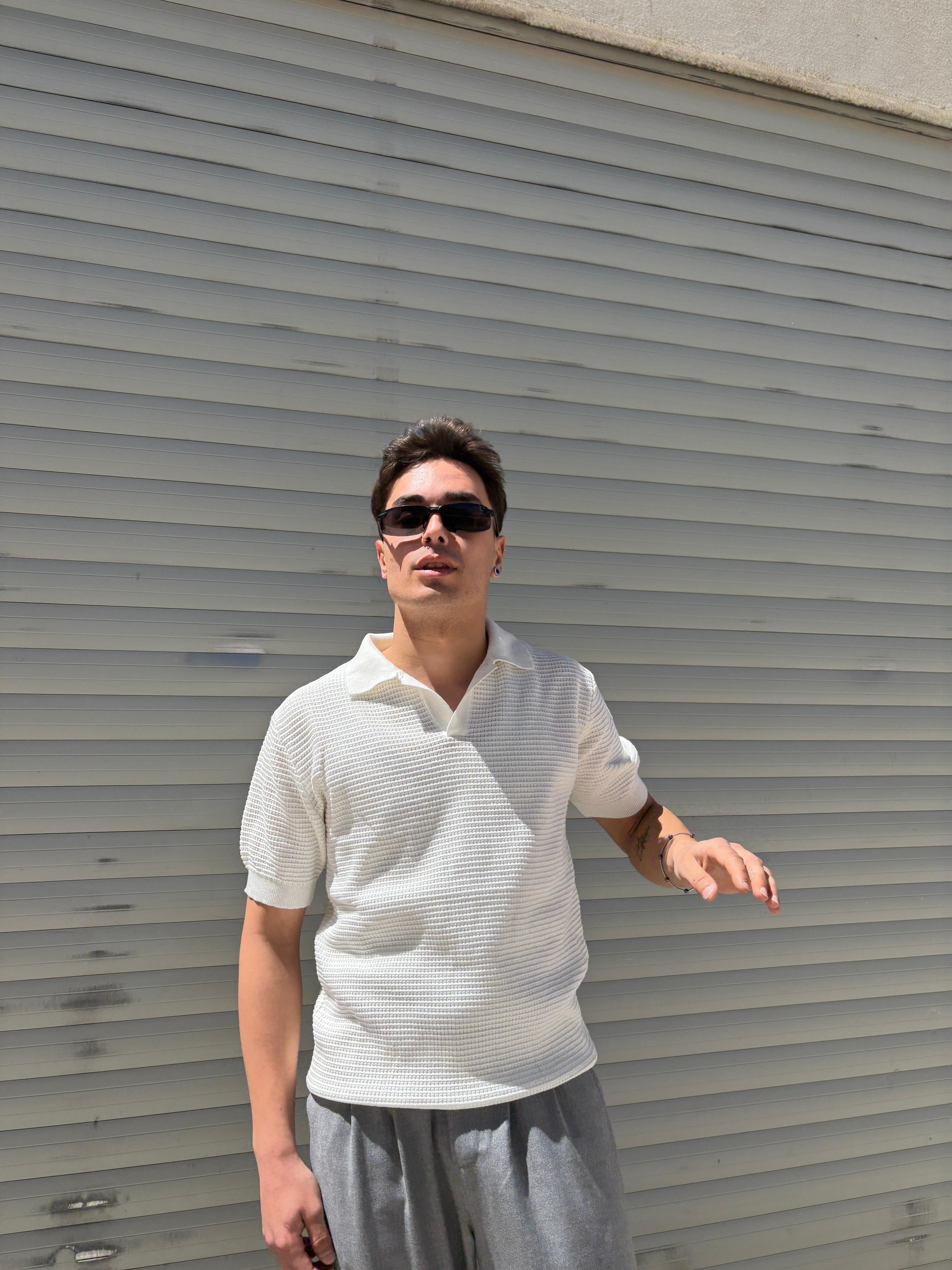 Ajurlu Relaxed Polo Yaka T-Shirt- Ekru