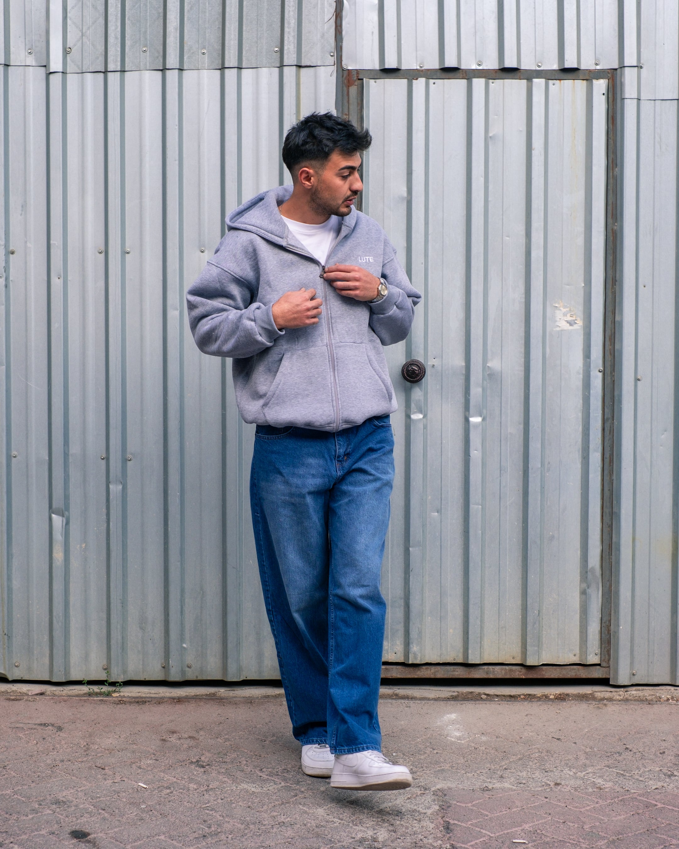 LUTE Gri Premium Oversize Zip Hoodie