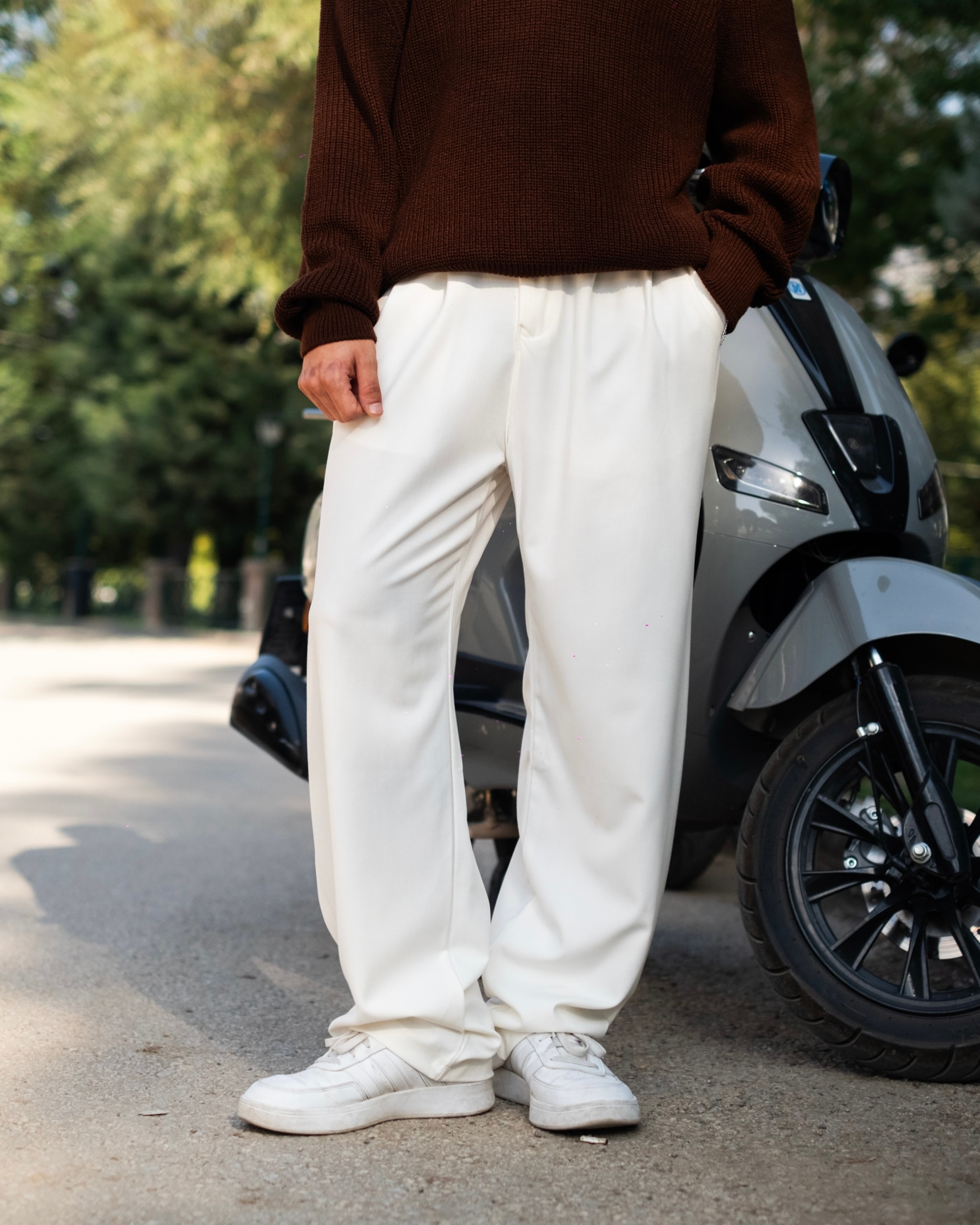 Ekru Basic Baggy Kumaş Pantolon