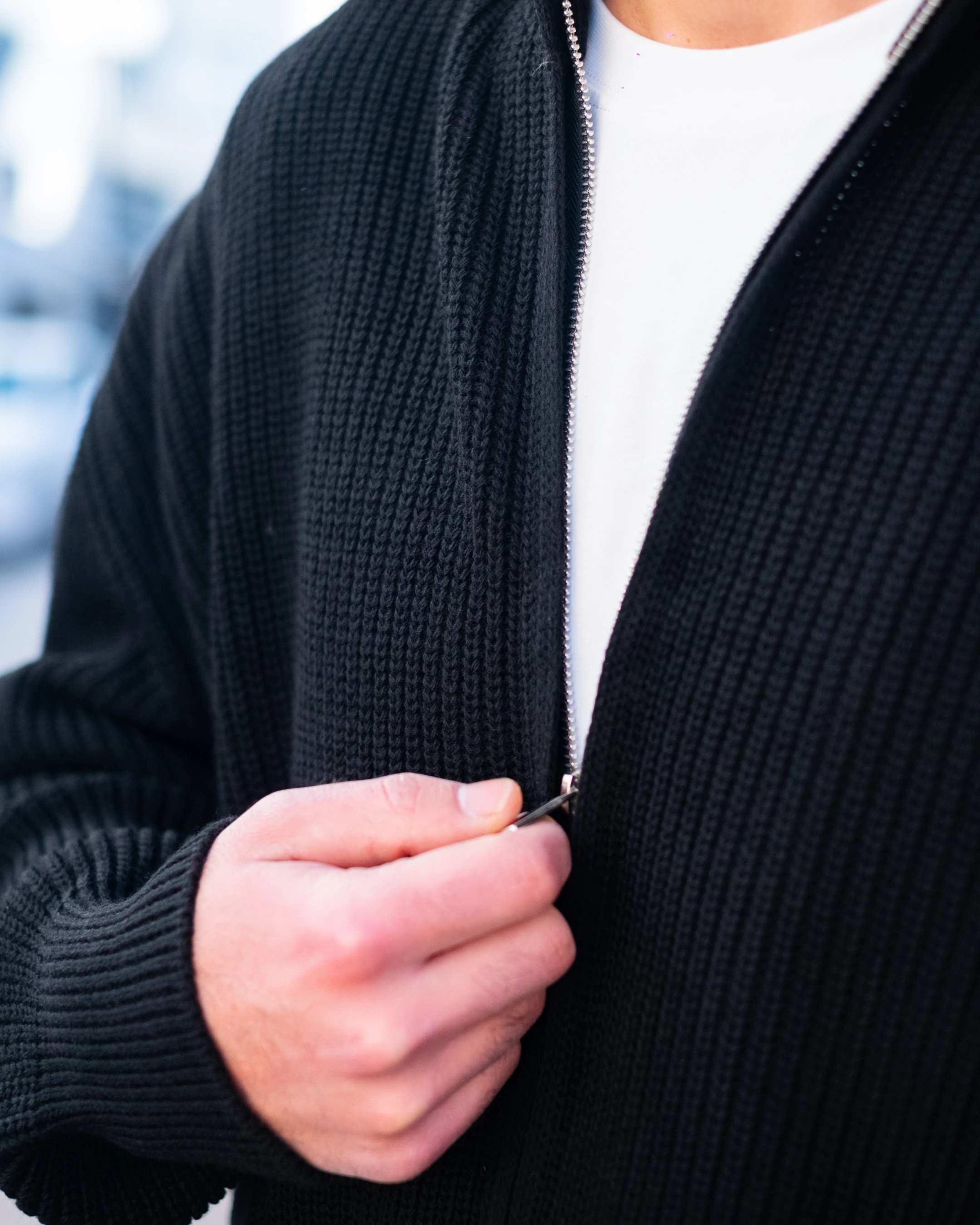 Siyah Fermuarlı Oversize Triko 