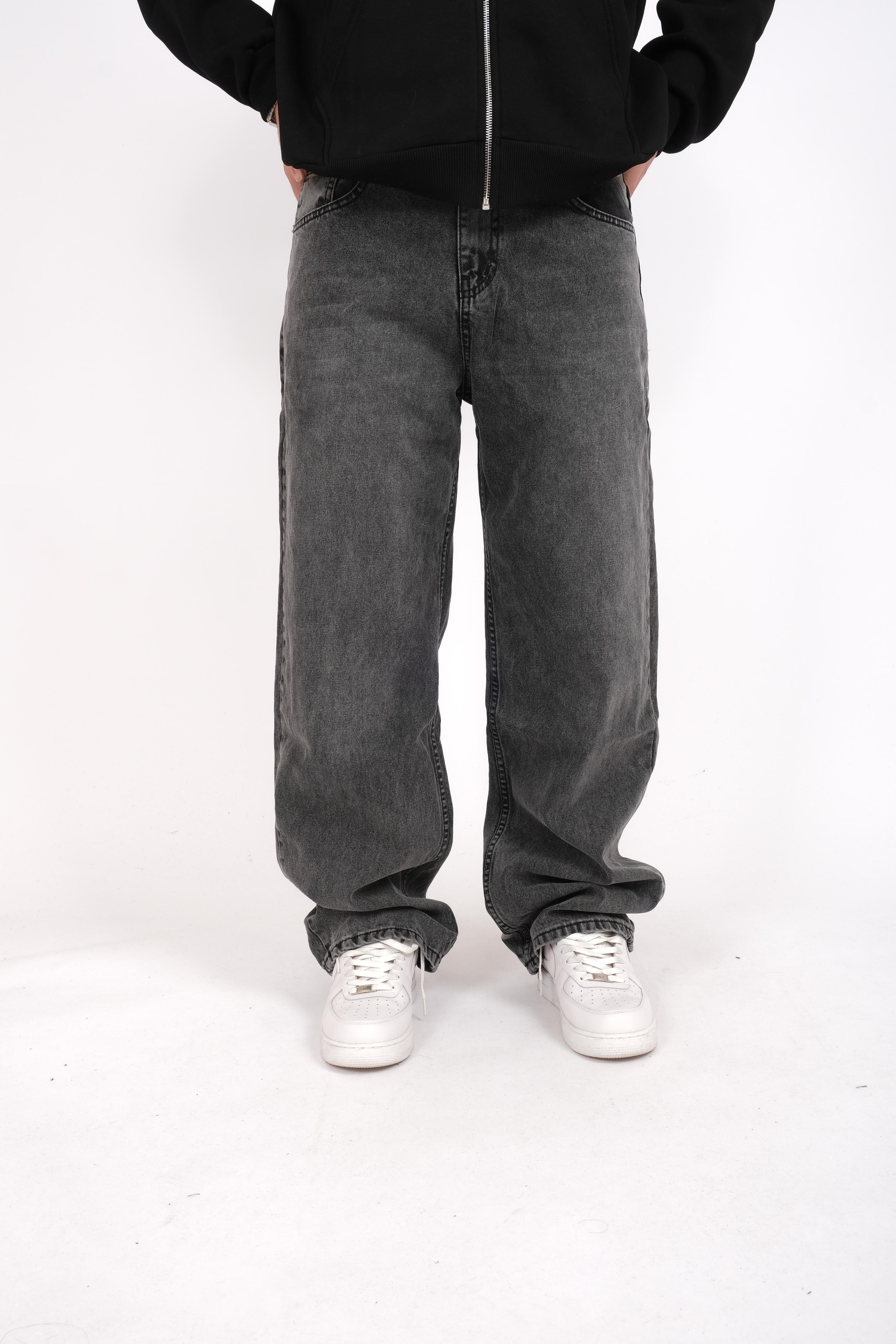 Dark Grey Washed Baggy Jeans