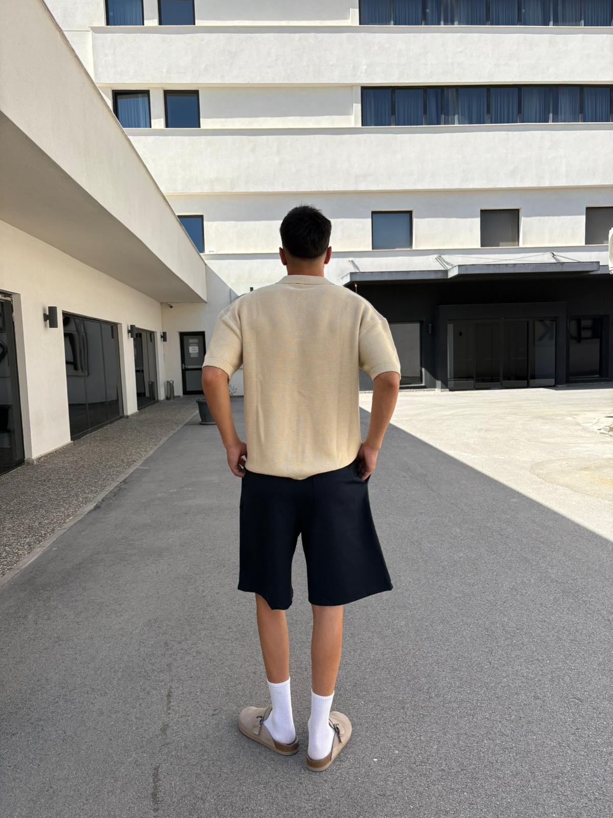 Relaxed Polo Yaka Triko T-Shirt - Bej