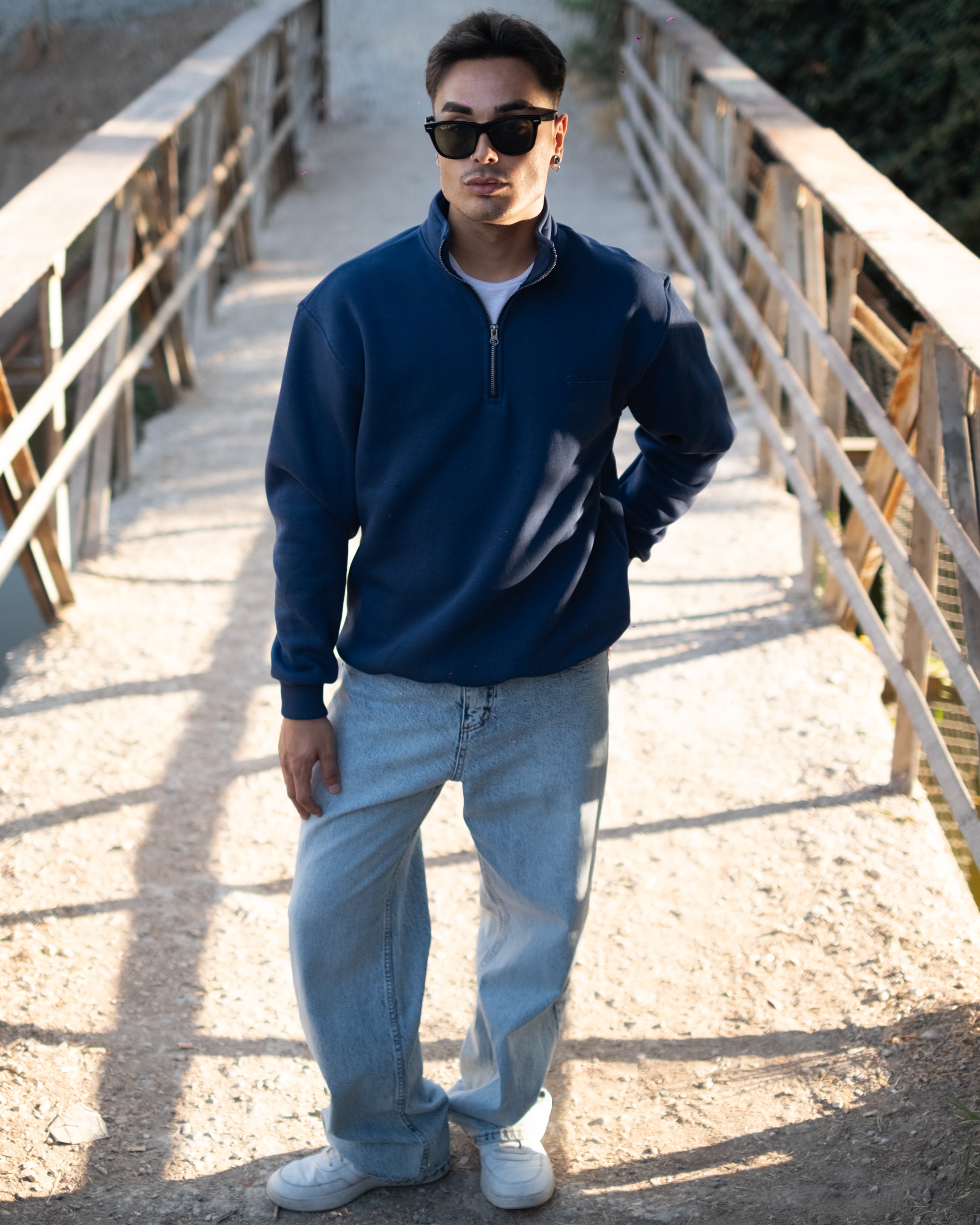 Half Zip Oversize Sweatshirt - Lacivert