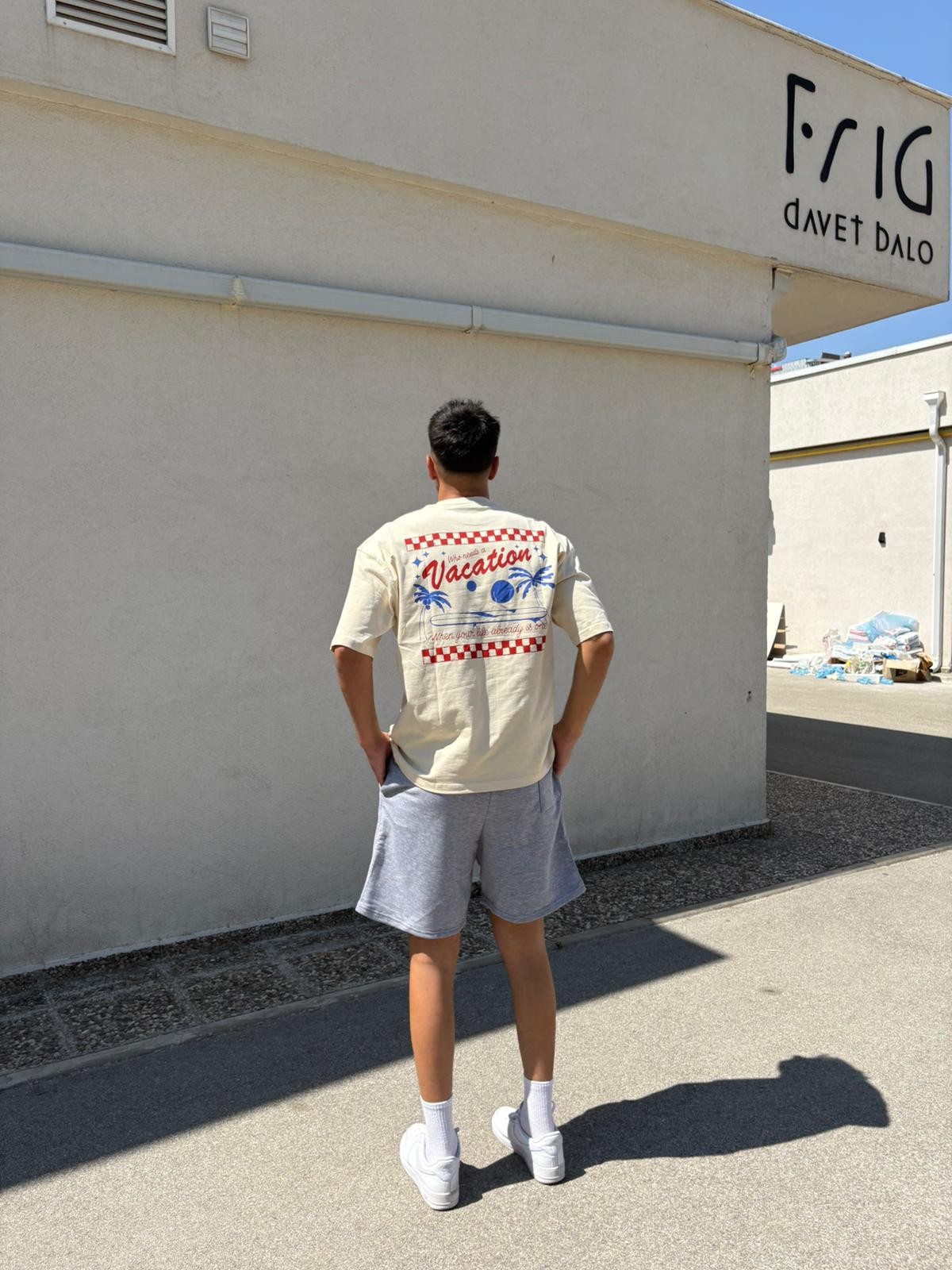 Vacation Printed Oversize T-Shirt - Krem 