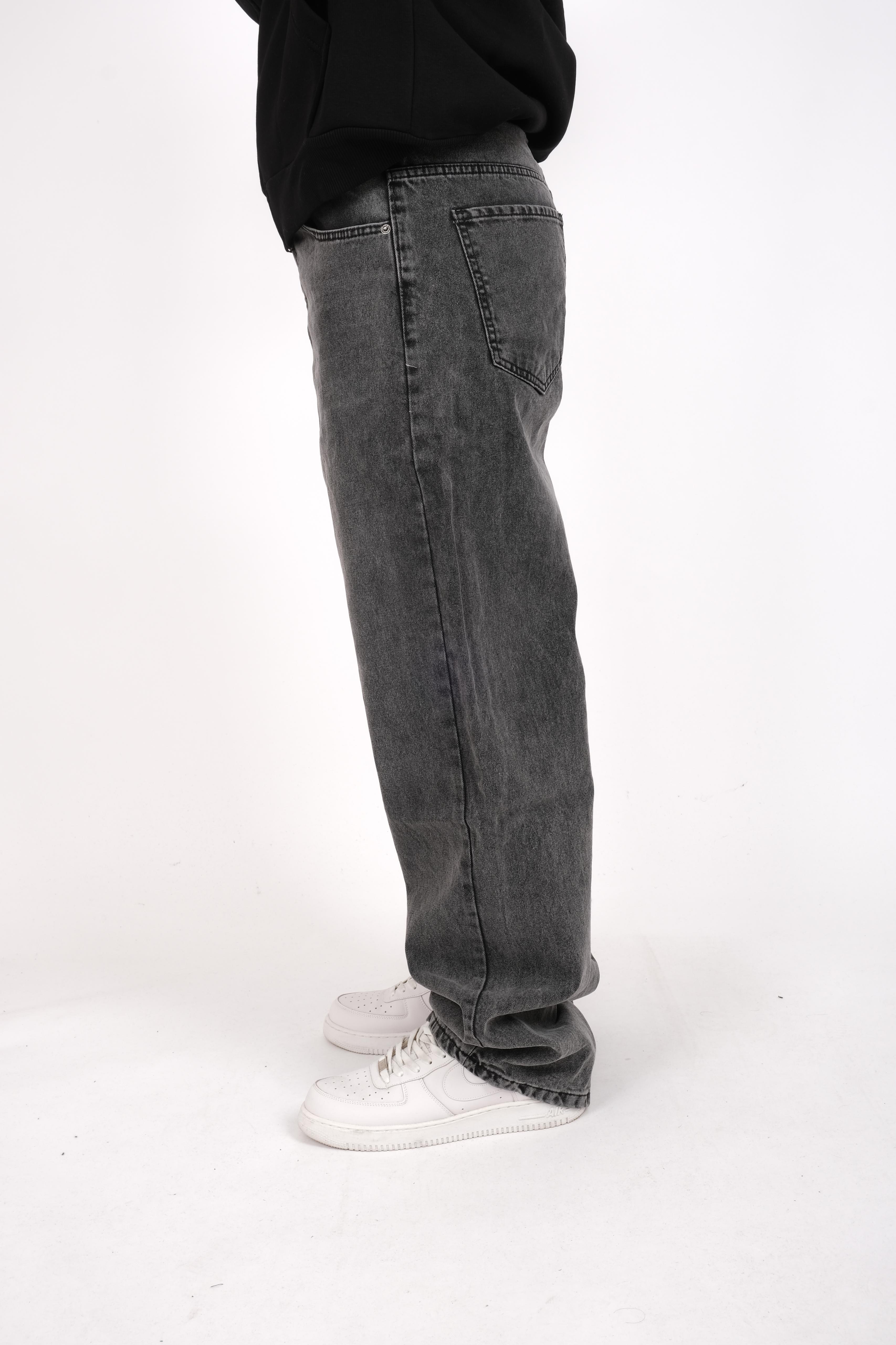 Dark Grey Washed Baggy Jeans