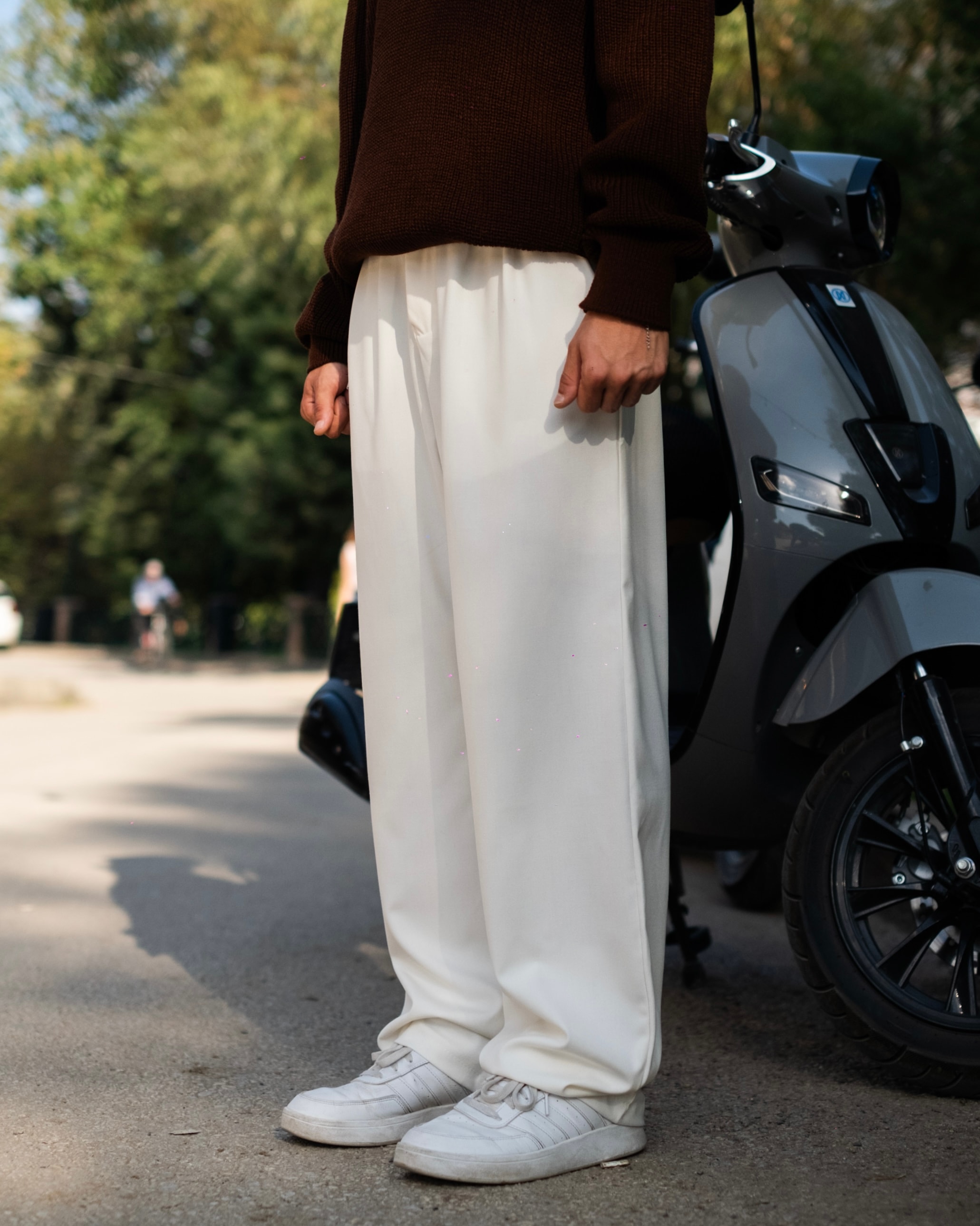 Ekru Basic Baggy Kumaş Pantolon