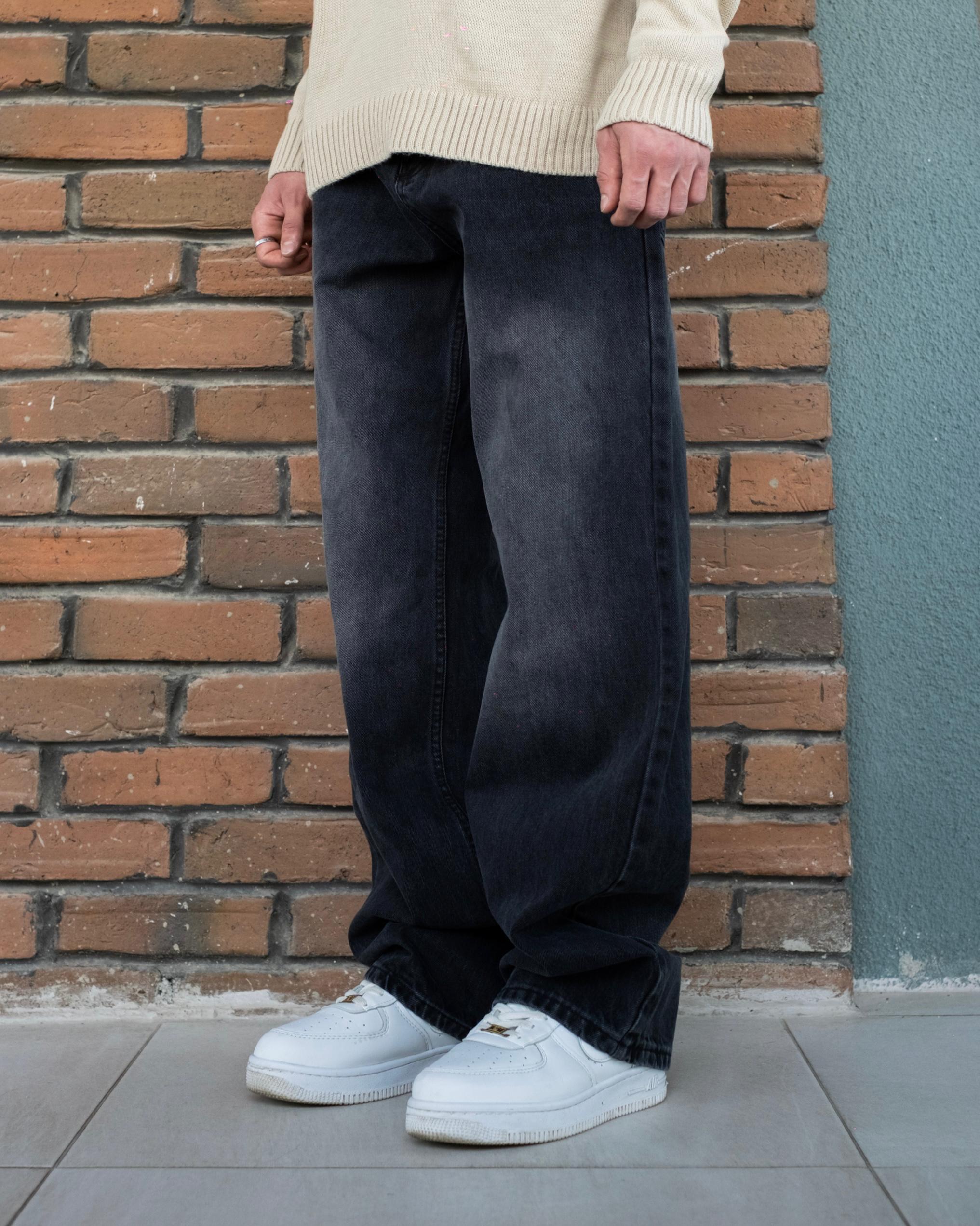 Black White Washed Baggy Jeans 