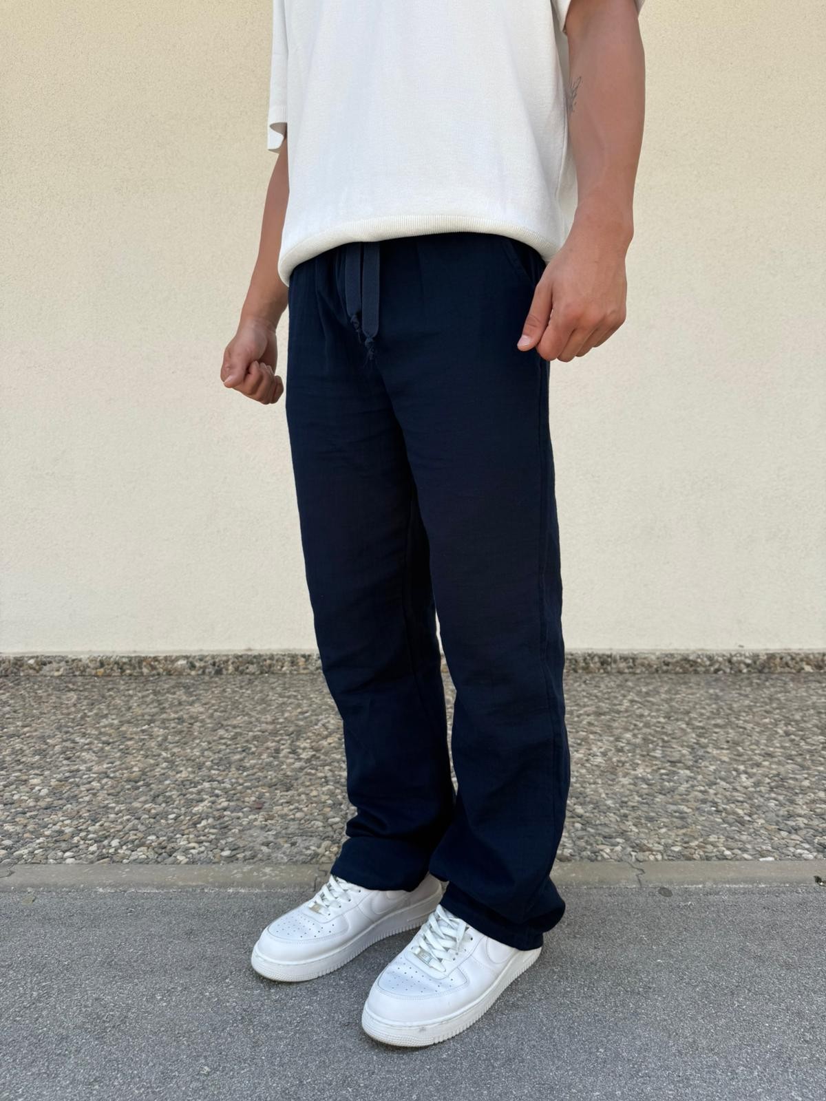 Lacivert Unisex Straight Muslin Pantolon