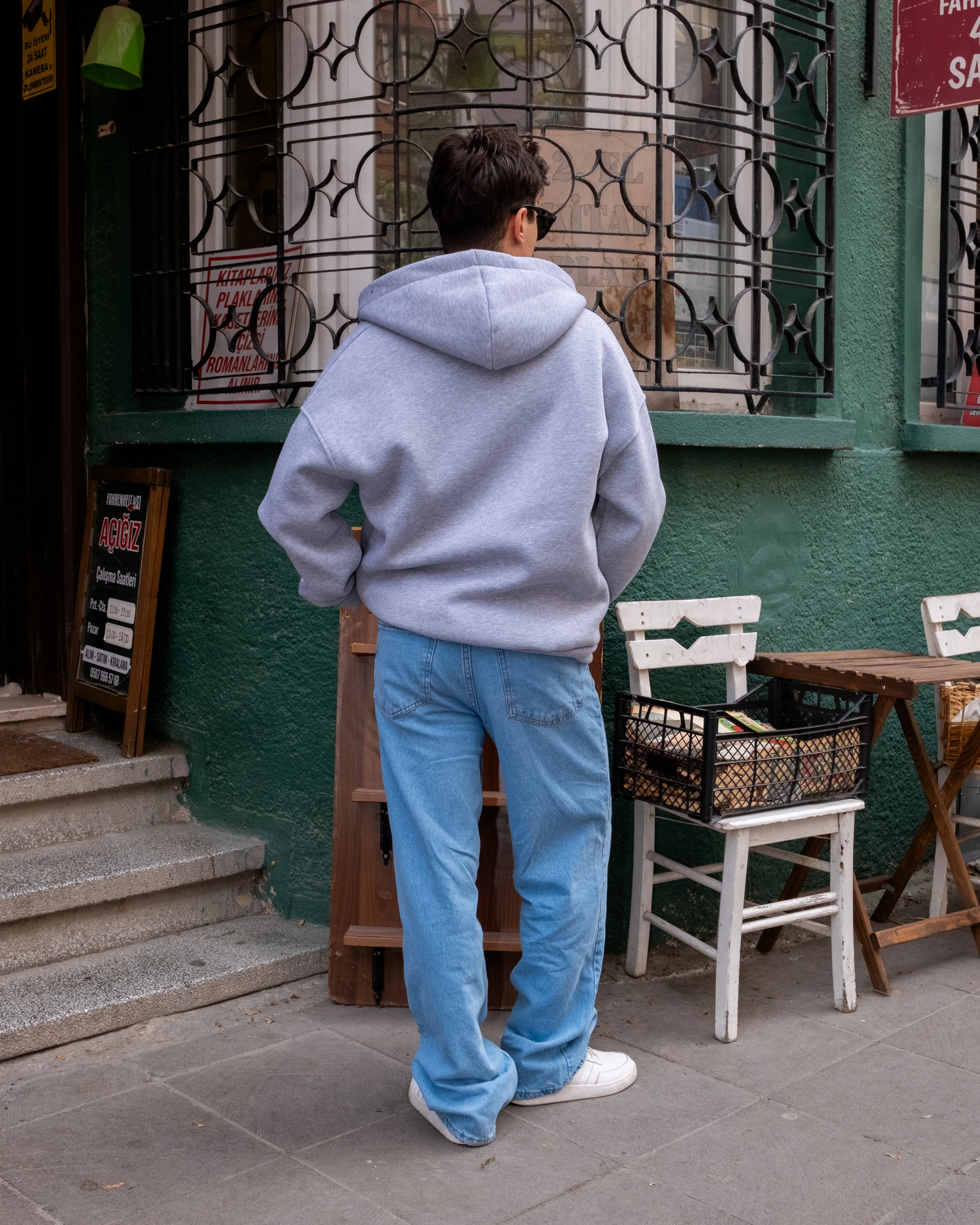 Gri Basic Full Zip Oversize Hoodie