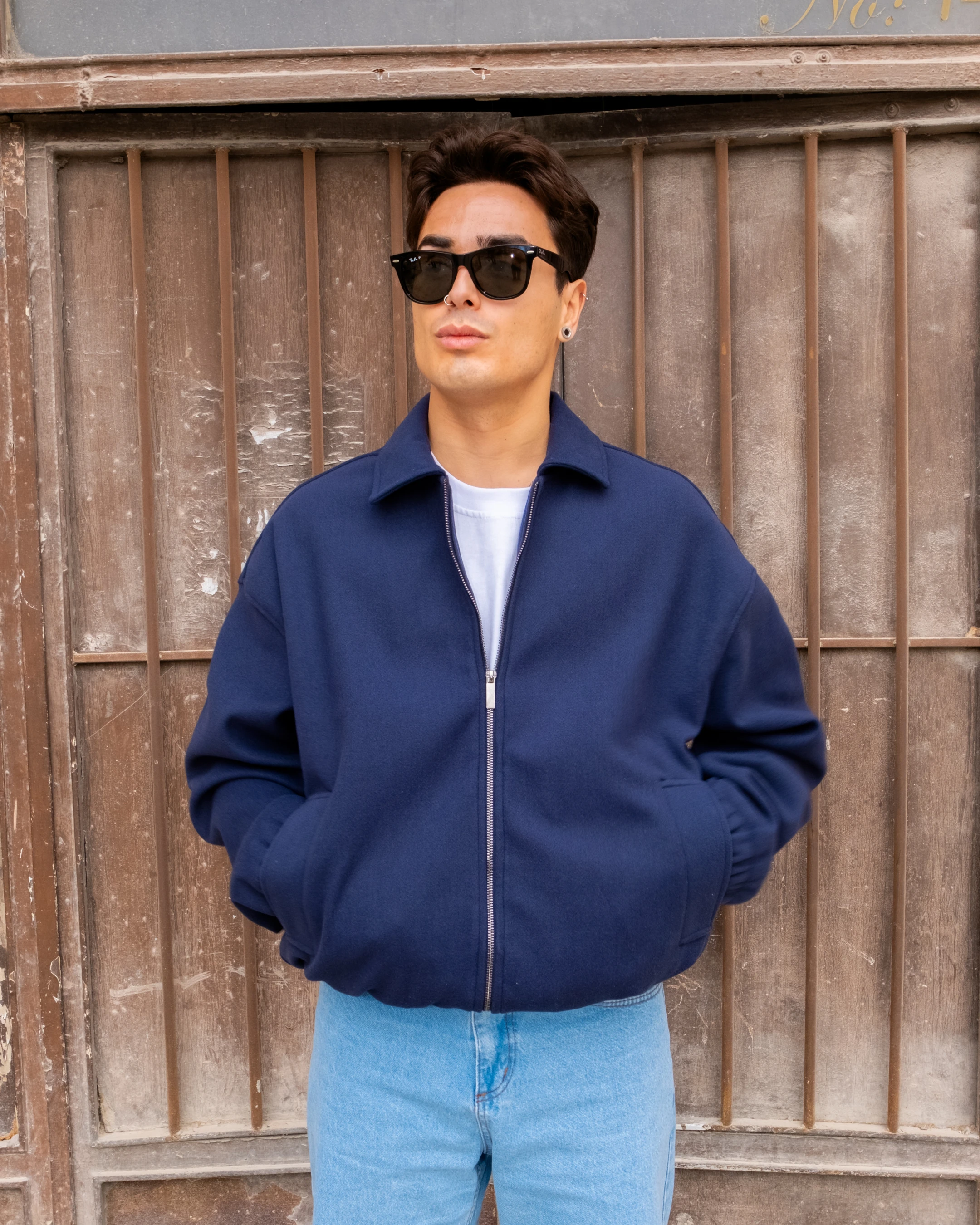 Oversize Bomber Lacivert Kaşe Ceket