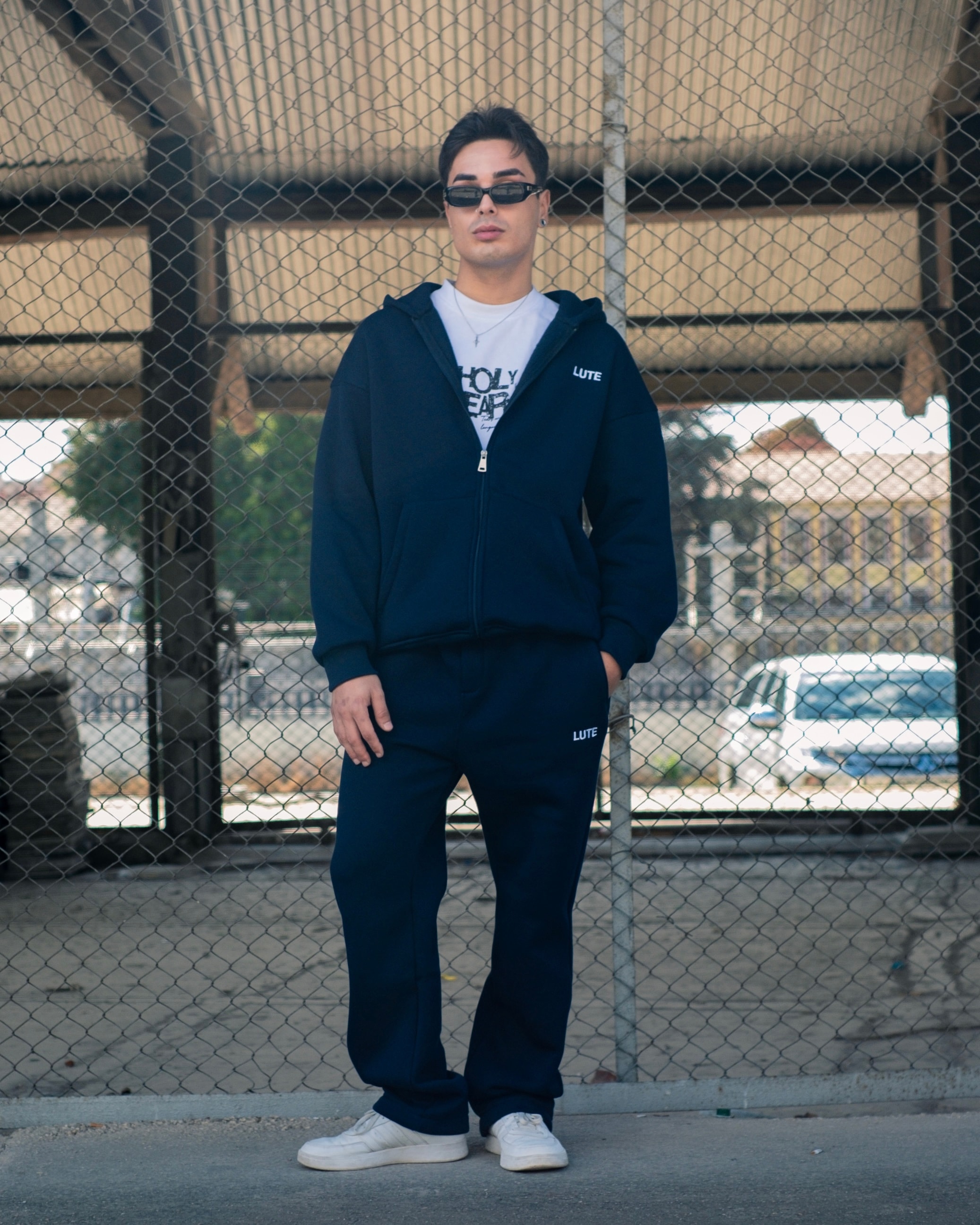 LUTE Lacivert Premium Oversize Zip Hoodie