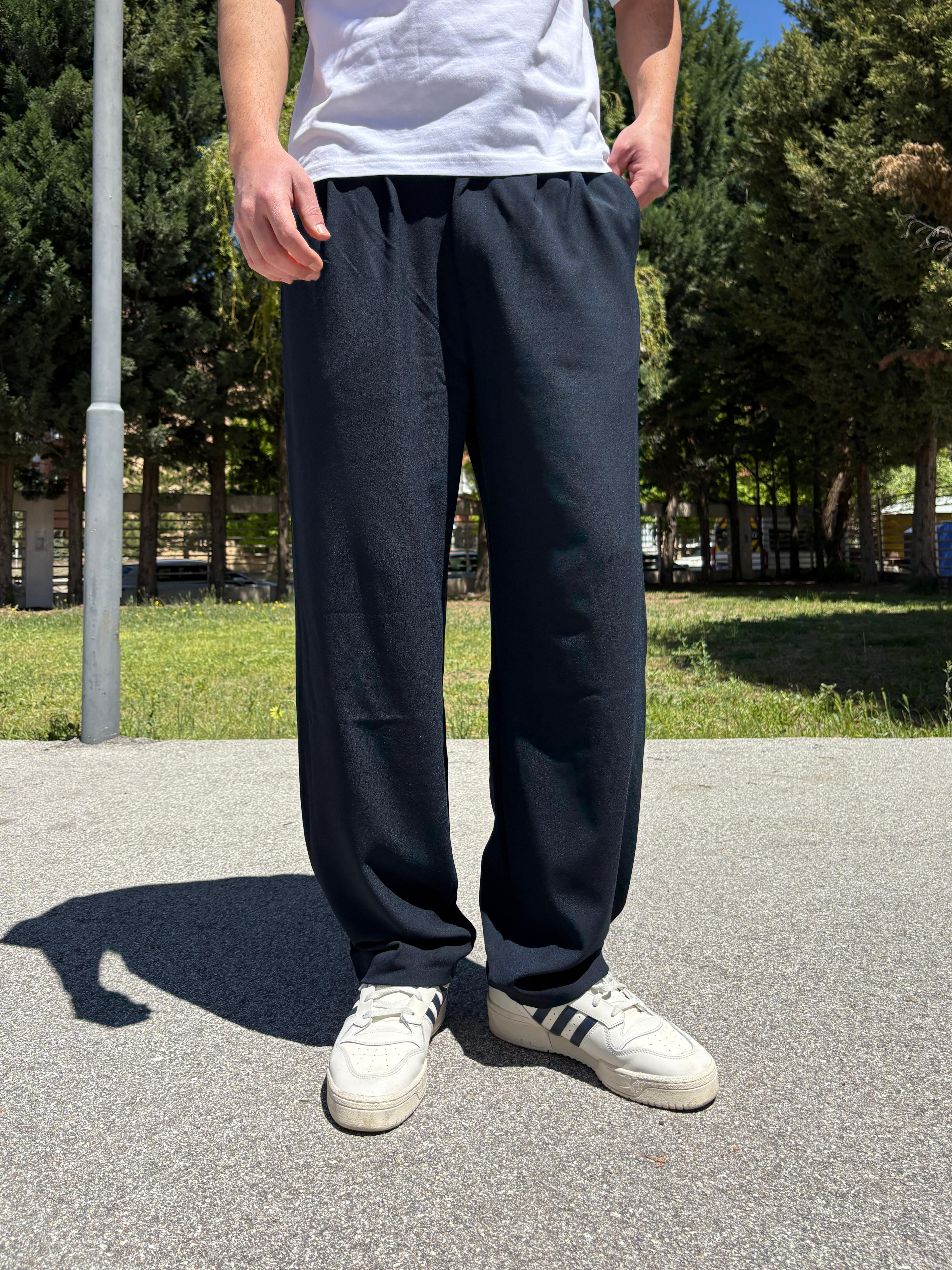Lacivert Basic Baggy Kumaş Pantolon