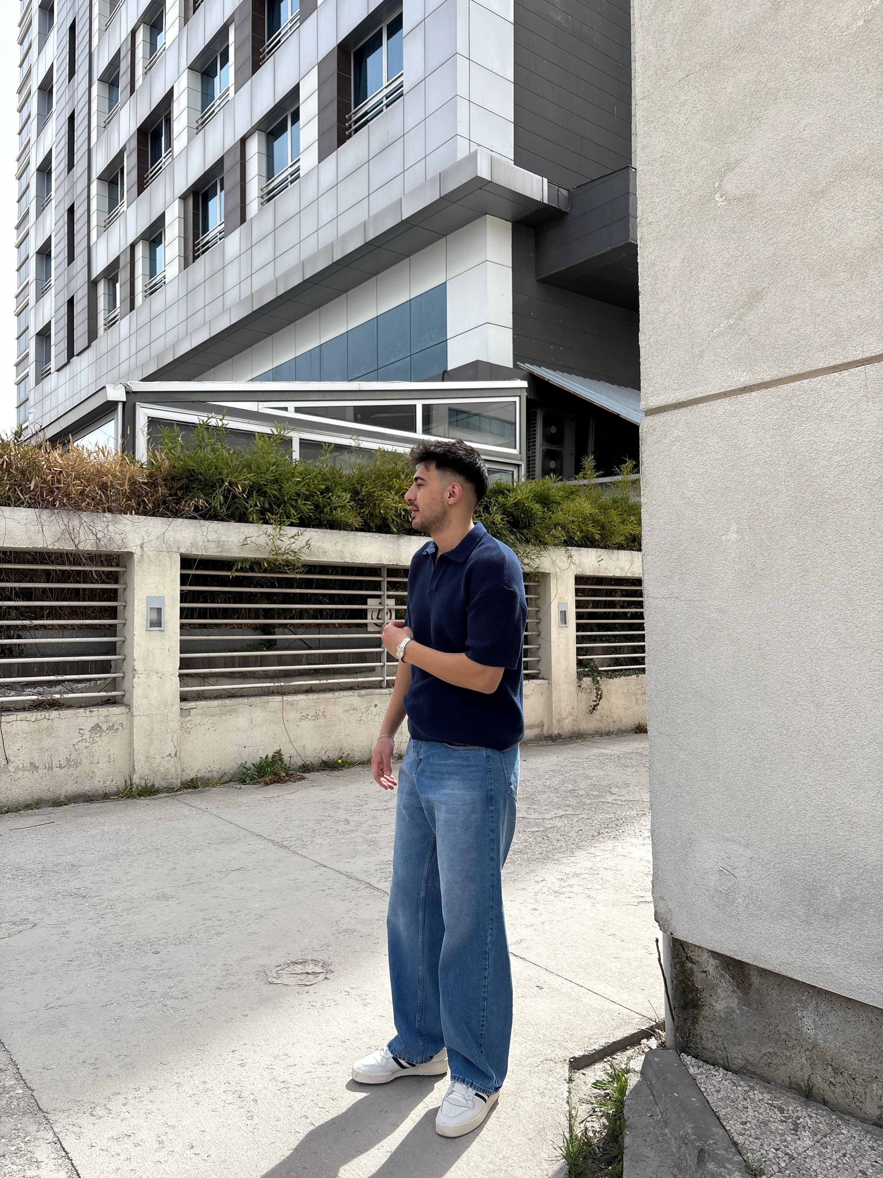 Relaxed Polo Yaka Triko T-shirt- Lacivert