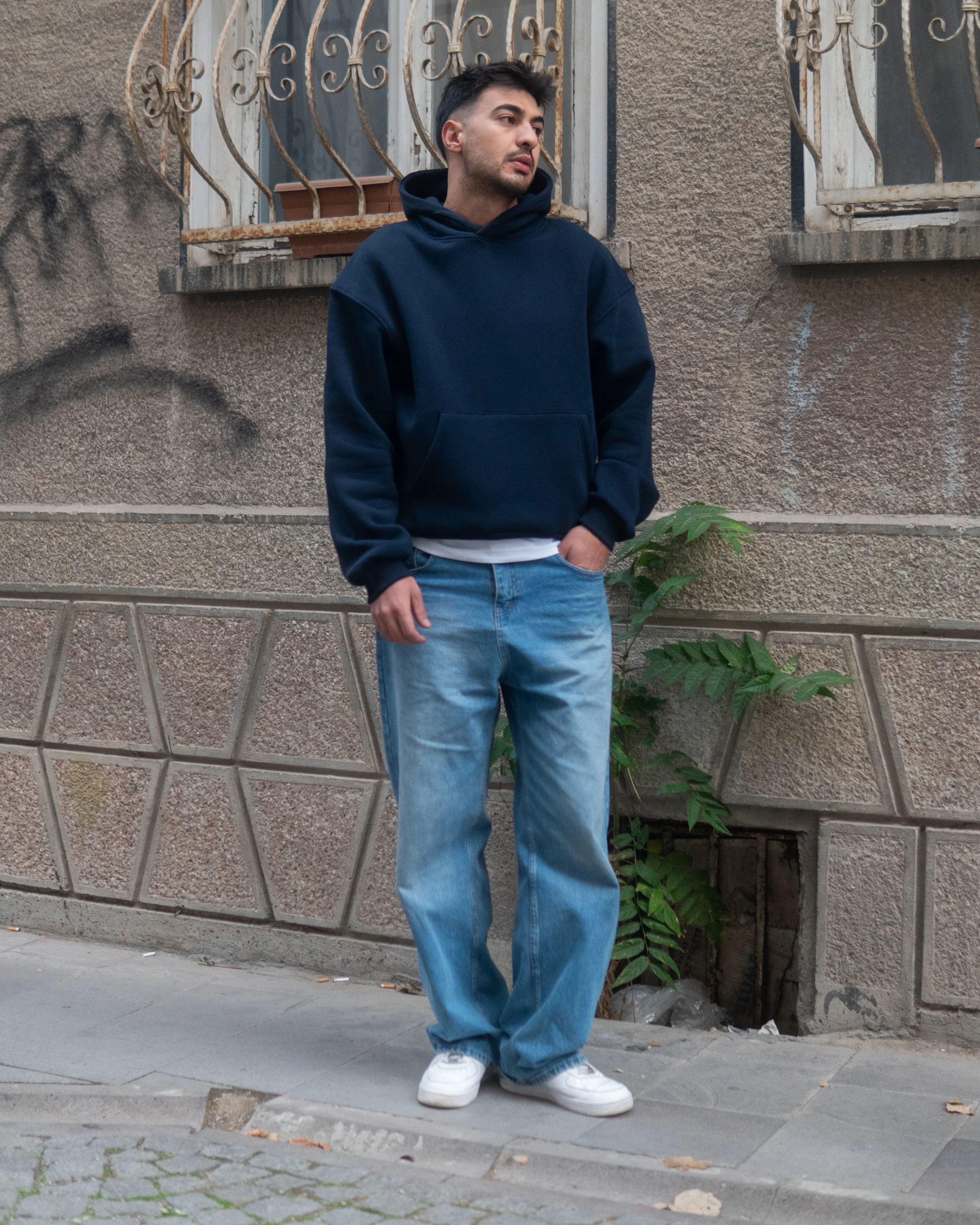 Basic Oversize Hoodie Lacivert 