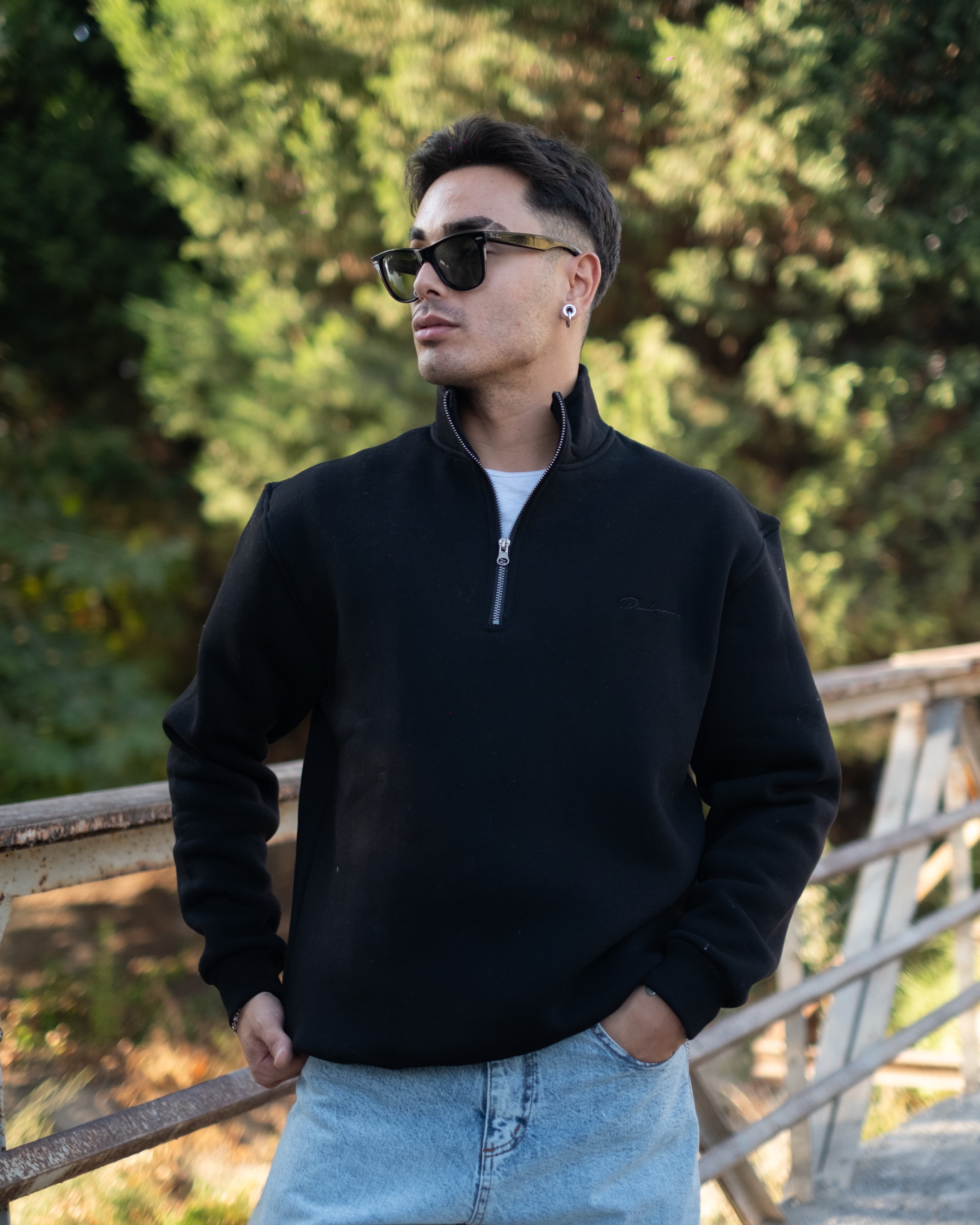 Half Zip Oversize Sweatshirt- Siyah