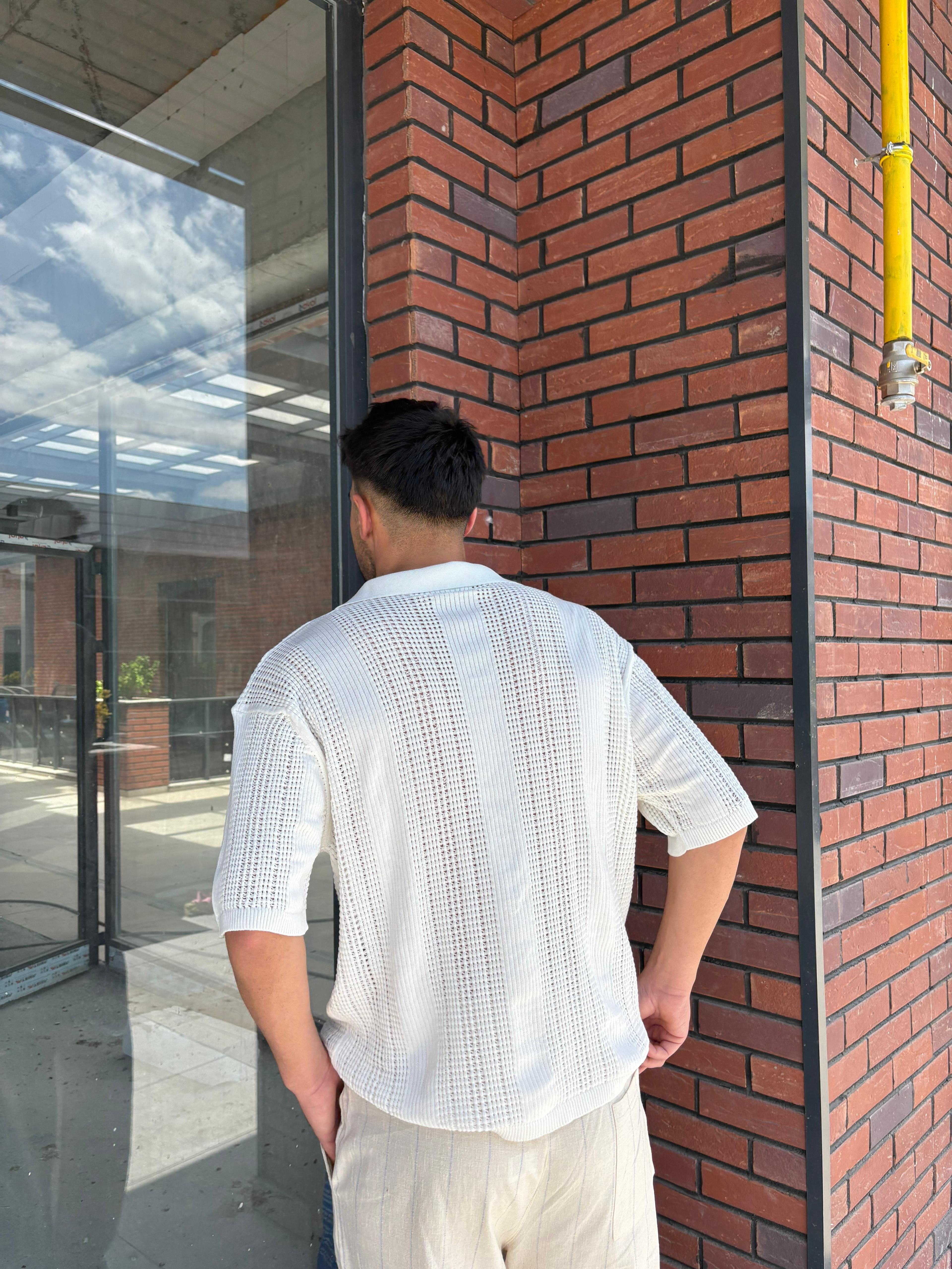 Ekru Polo Yaka Triko Tişört