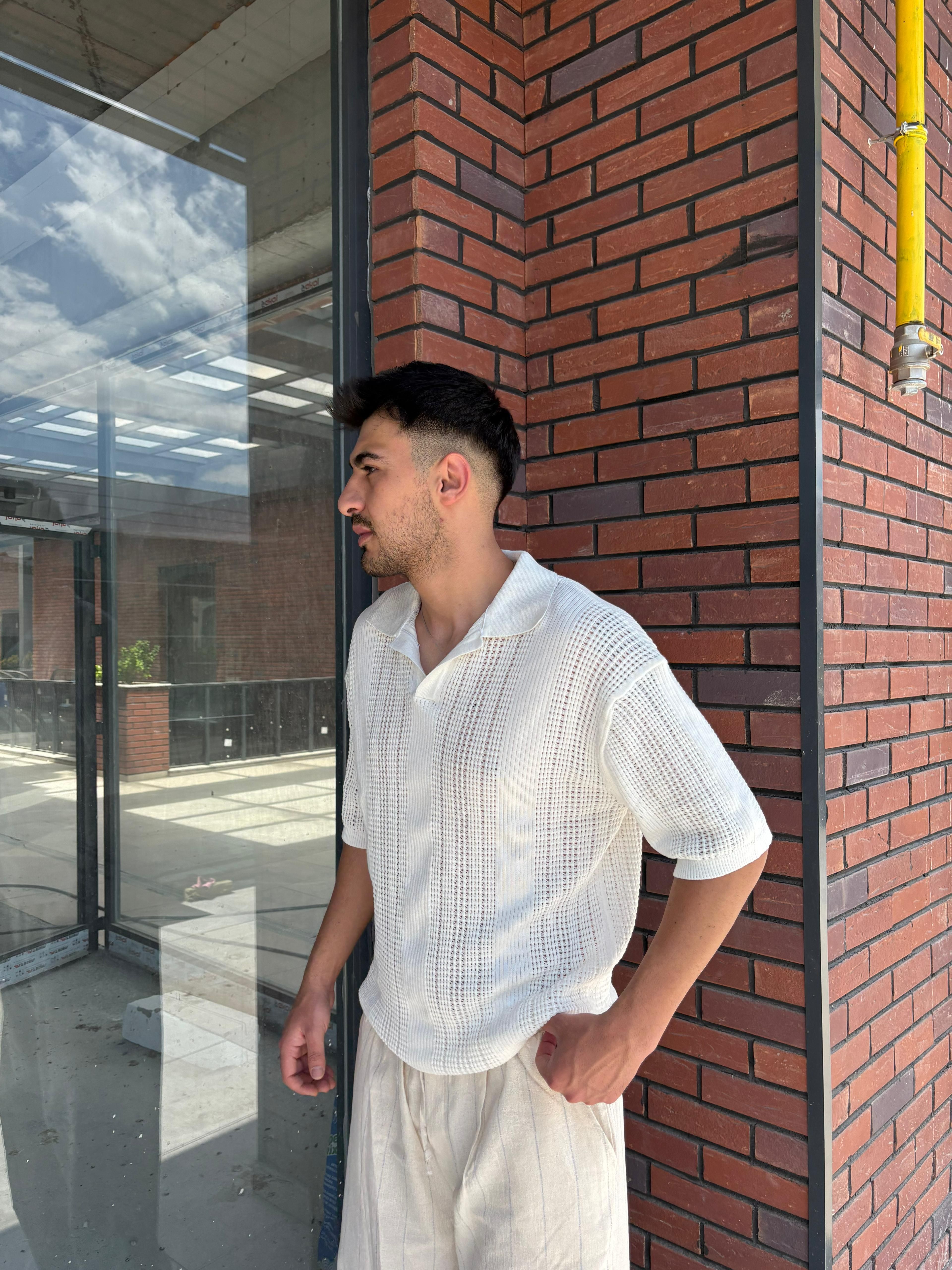 Ekru Polo Yaka Triko Tişört