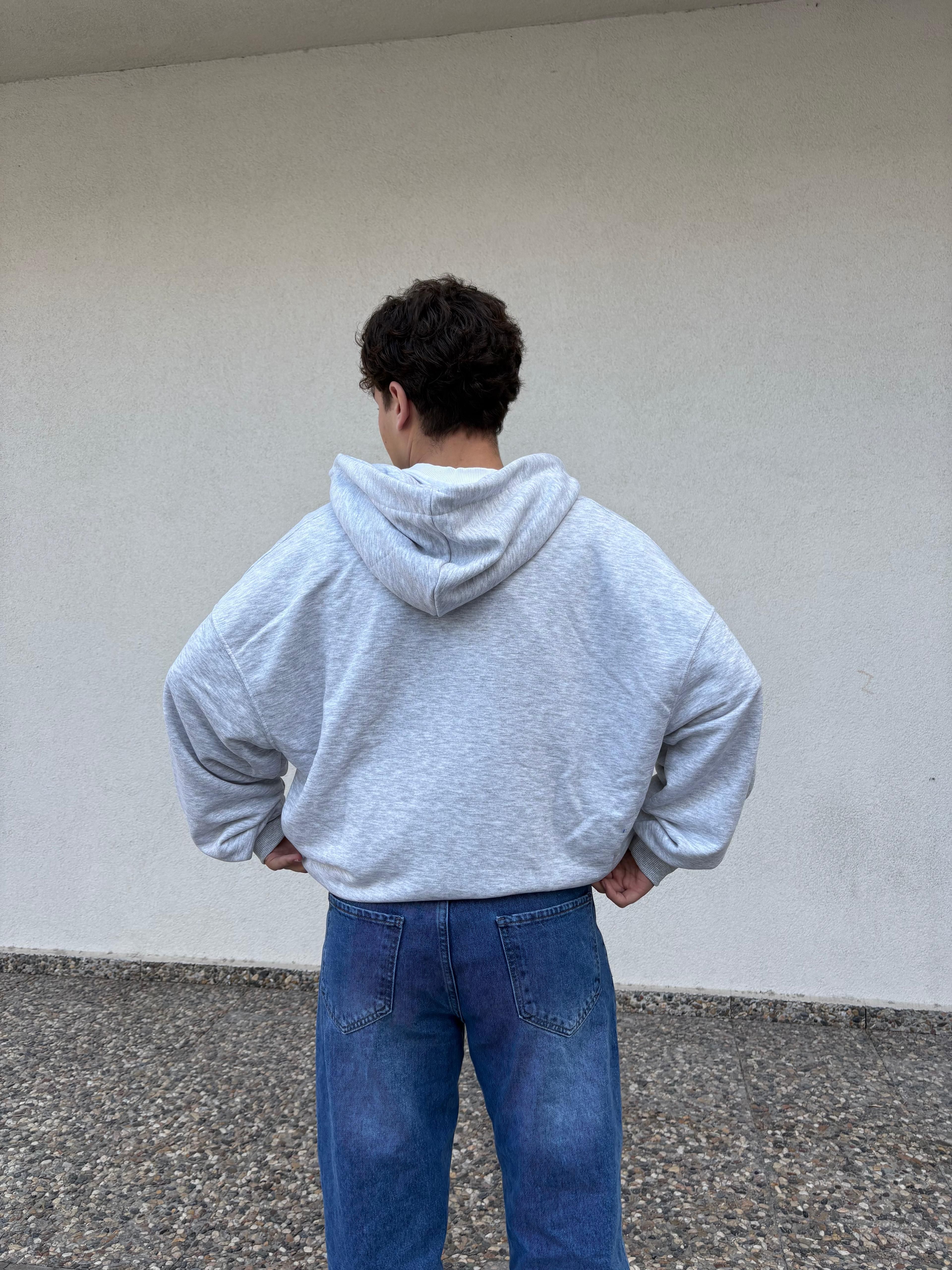 Grey Oversize Full Zip Hoodie 