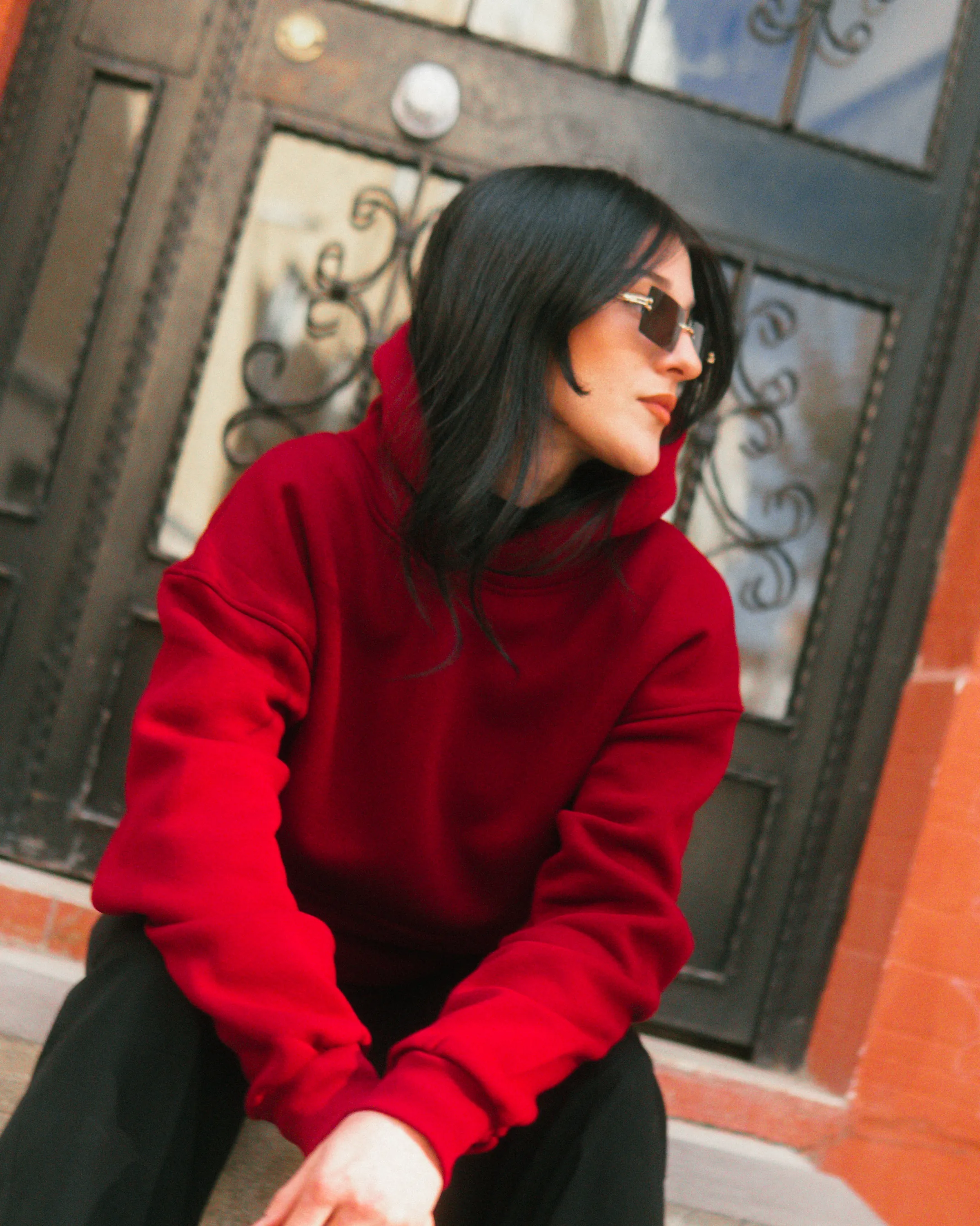 Basic Oversize Hoodie Bordo