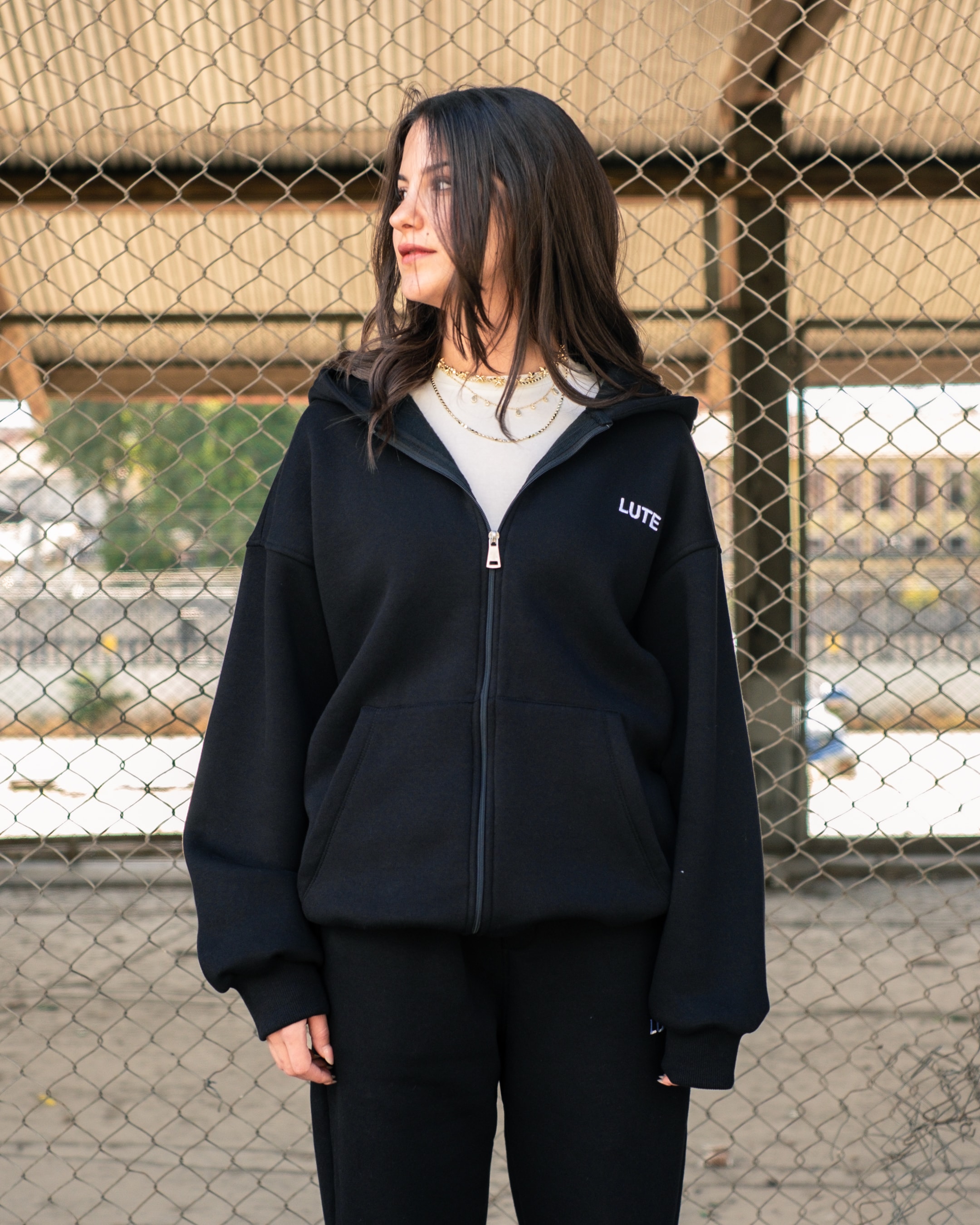 LUTE Siyah Premium Oversize Zip Hoodie