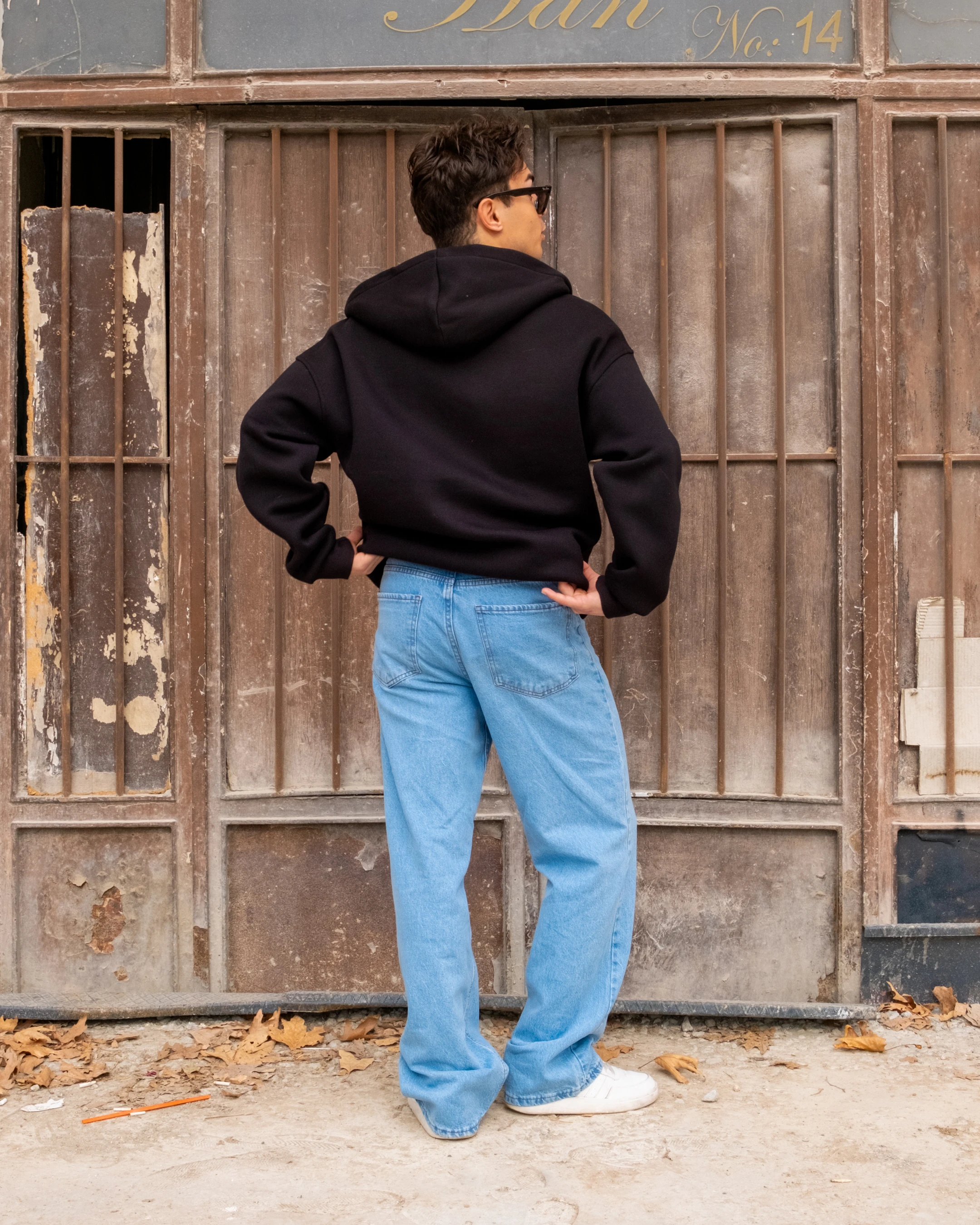 Siyah Basic Full Zip Oversize Hoodie