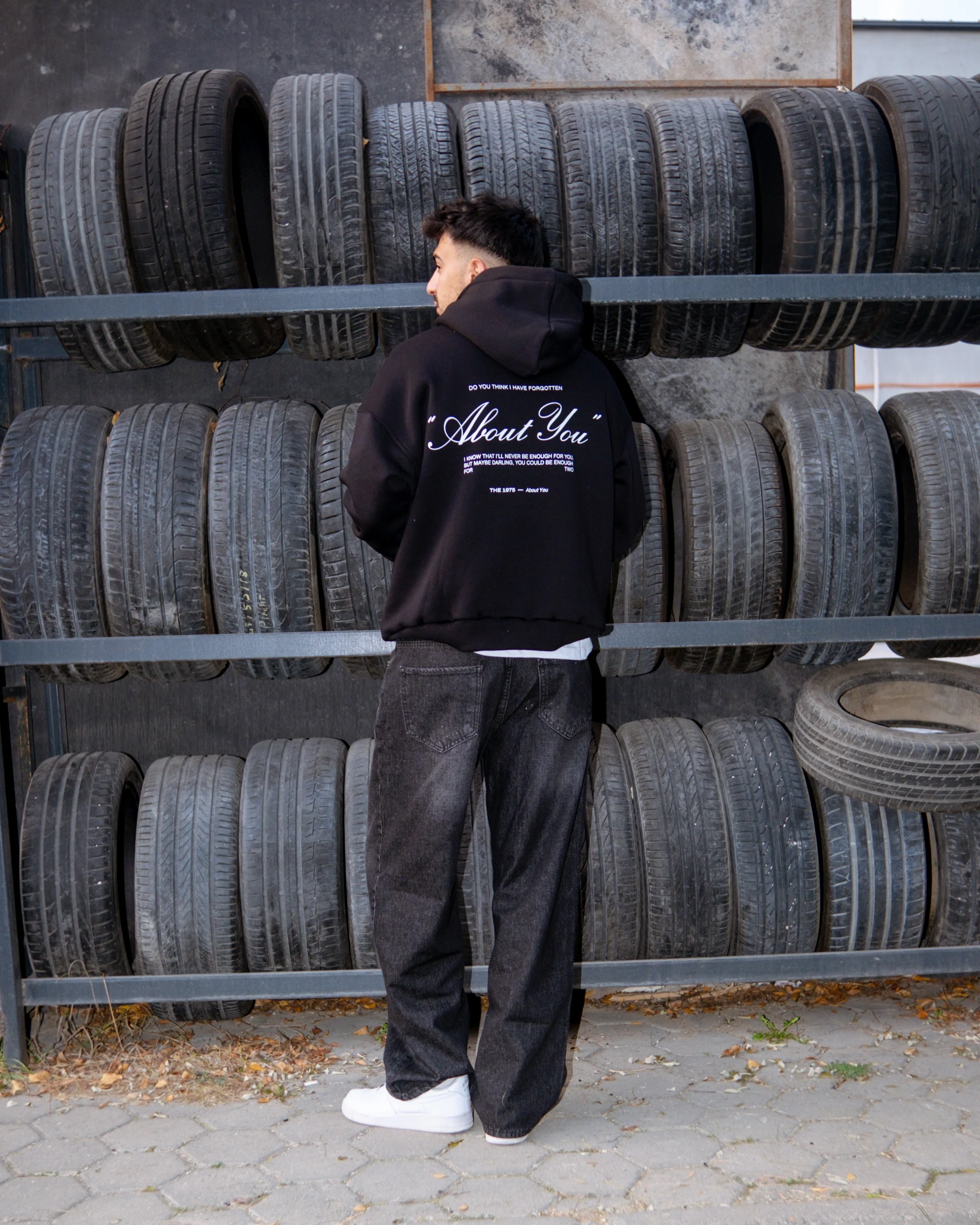 About You Printed Oversize Hoodie Siyah