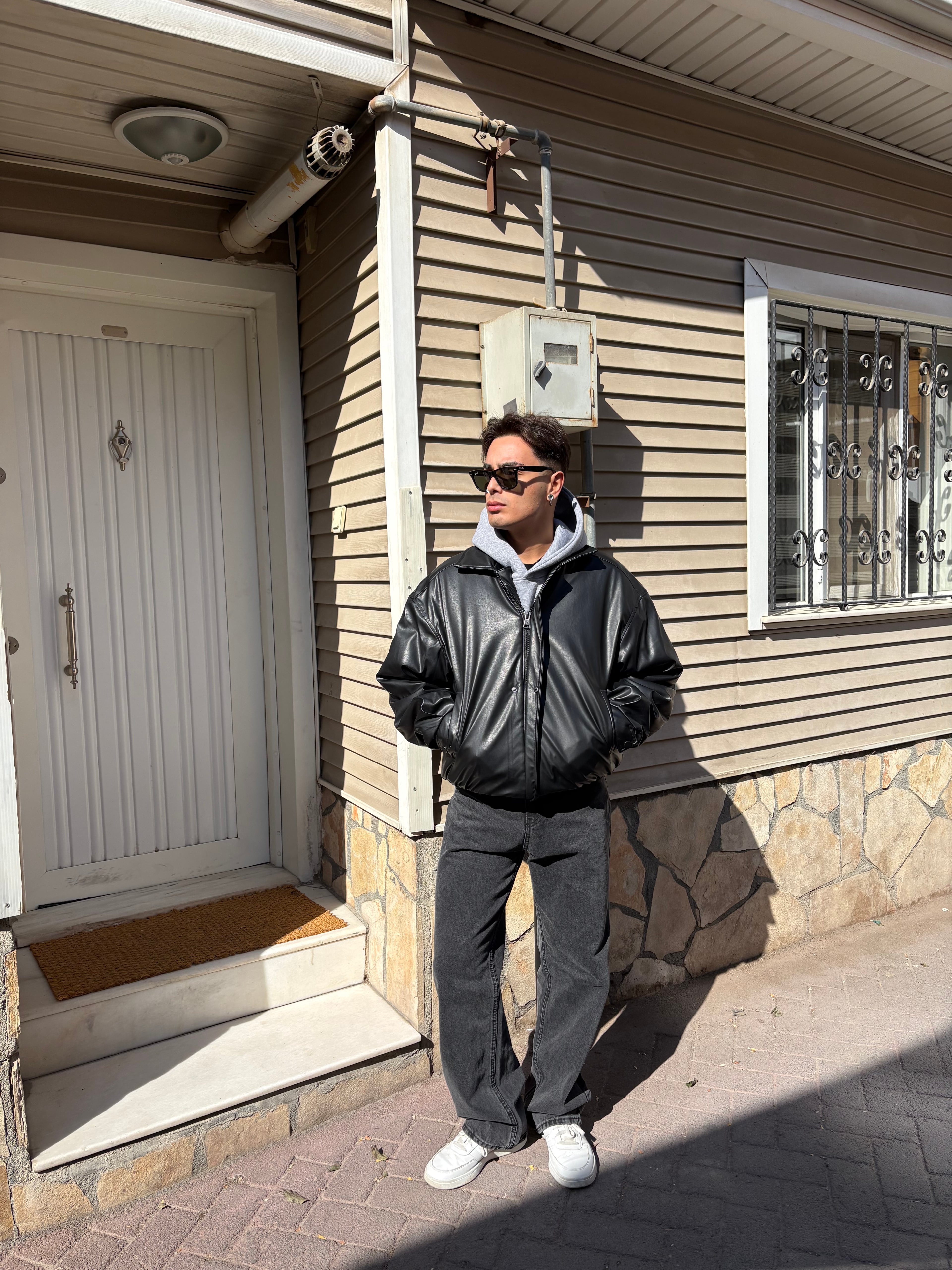 Oversize Bomber Deri Ceket