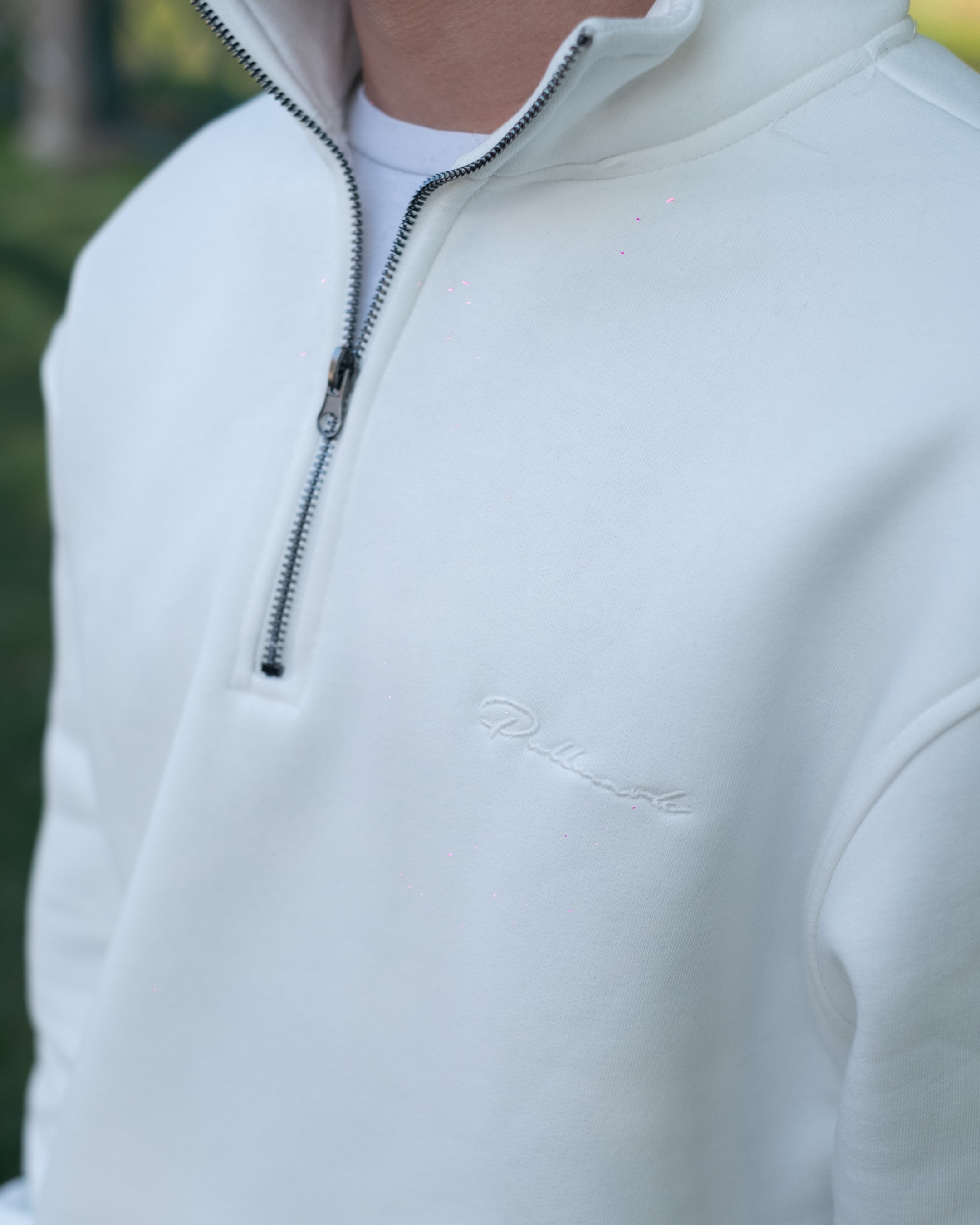 Half Zip Oversize Sweatshirt - Beyaz