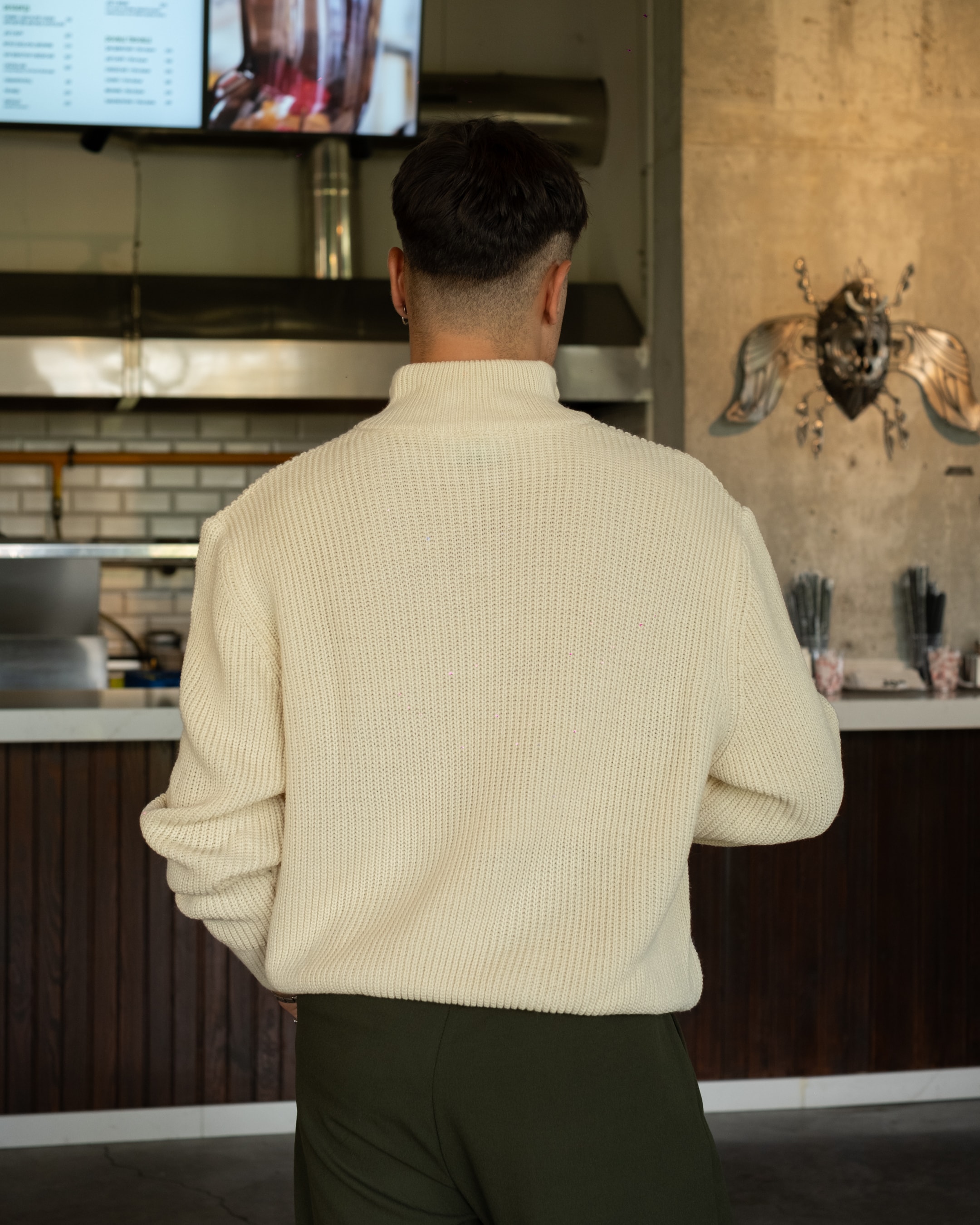 Krem Half Zip Oversize Triko
