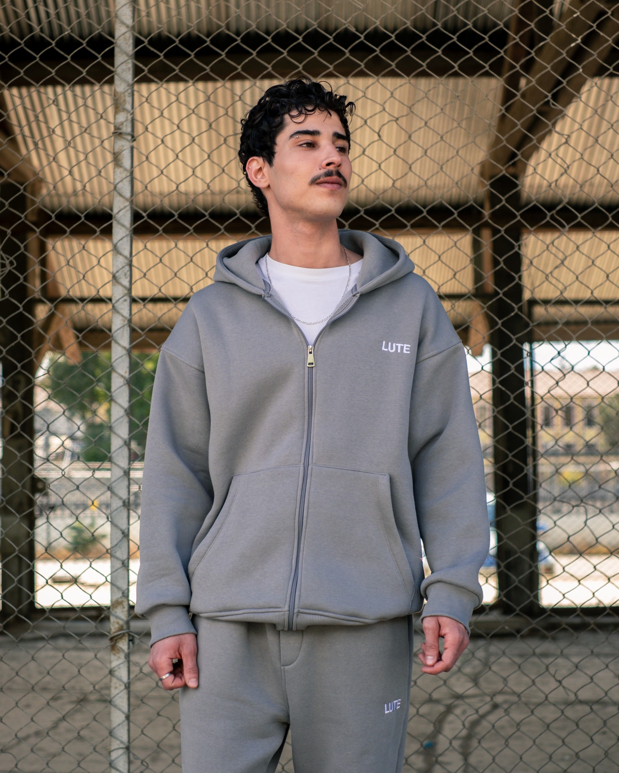 LUTE Premium Oversize Zip Hoodie-Duman Gri