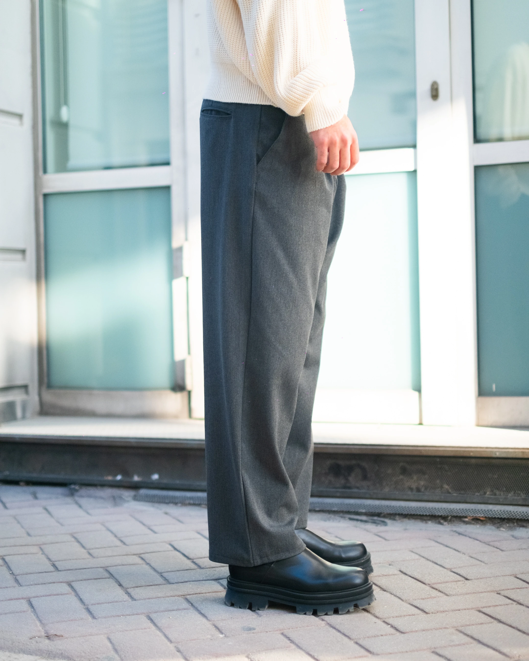 Koyu Gri Baggy Kumaş Pantolon Kışlık