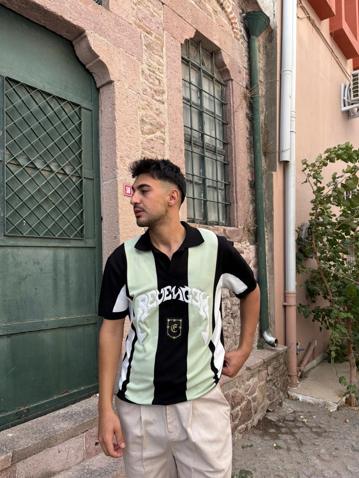 Printed Oversize Polo Yaka Triko T-Shirt