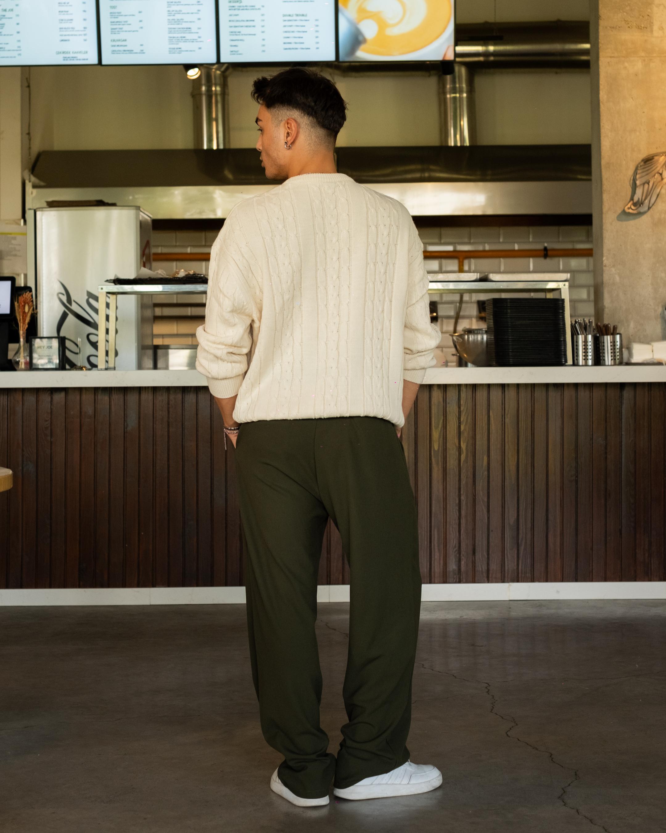 Koyu Haki Basic Baggy Kumaş Pantolon