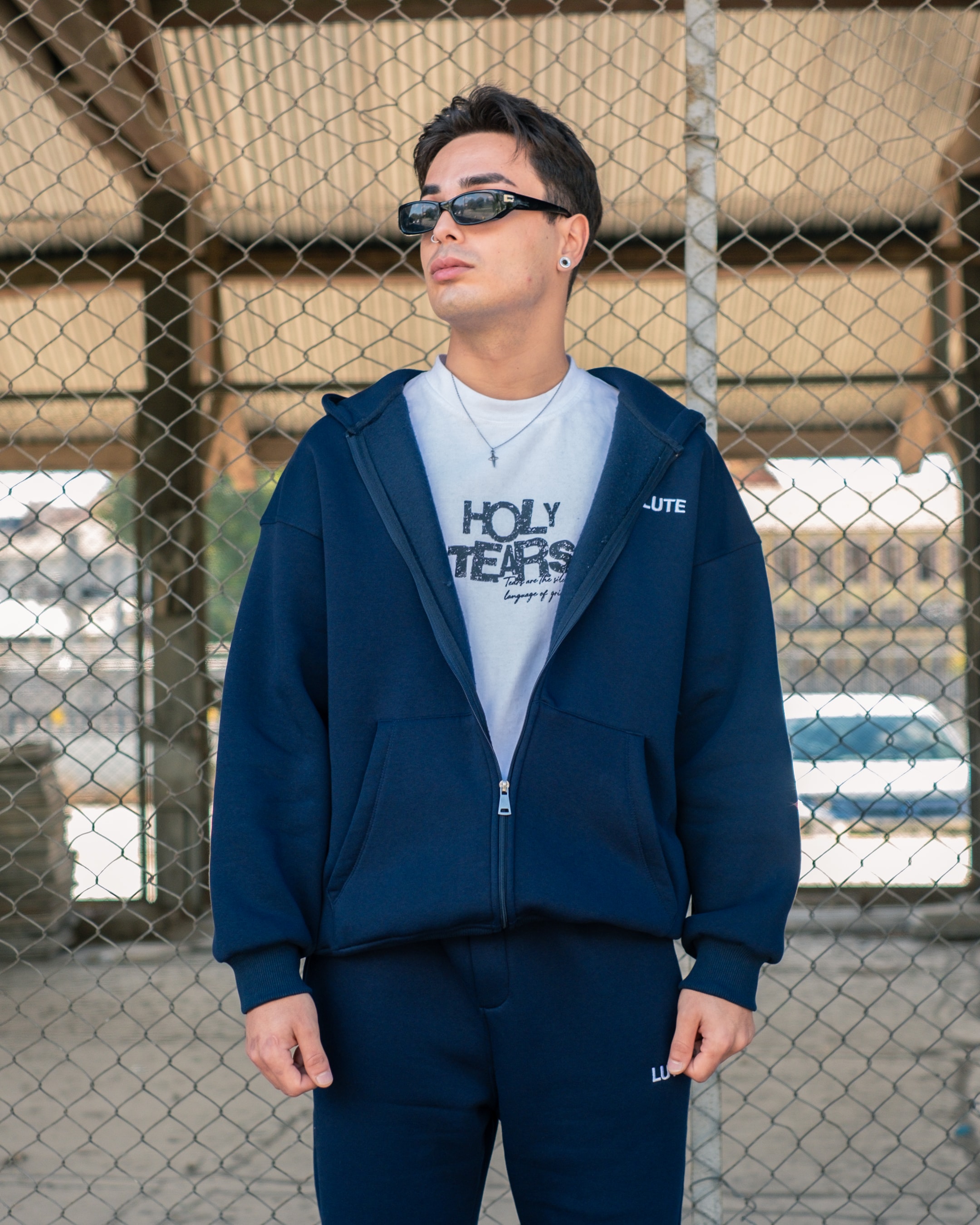 LUTE Lacivert Premium Oversize Zip Hoodie