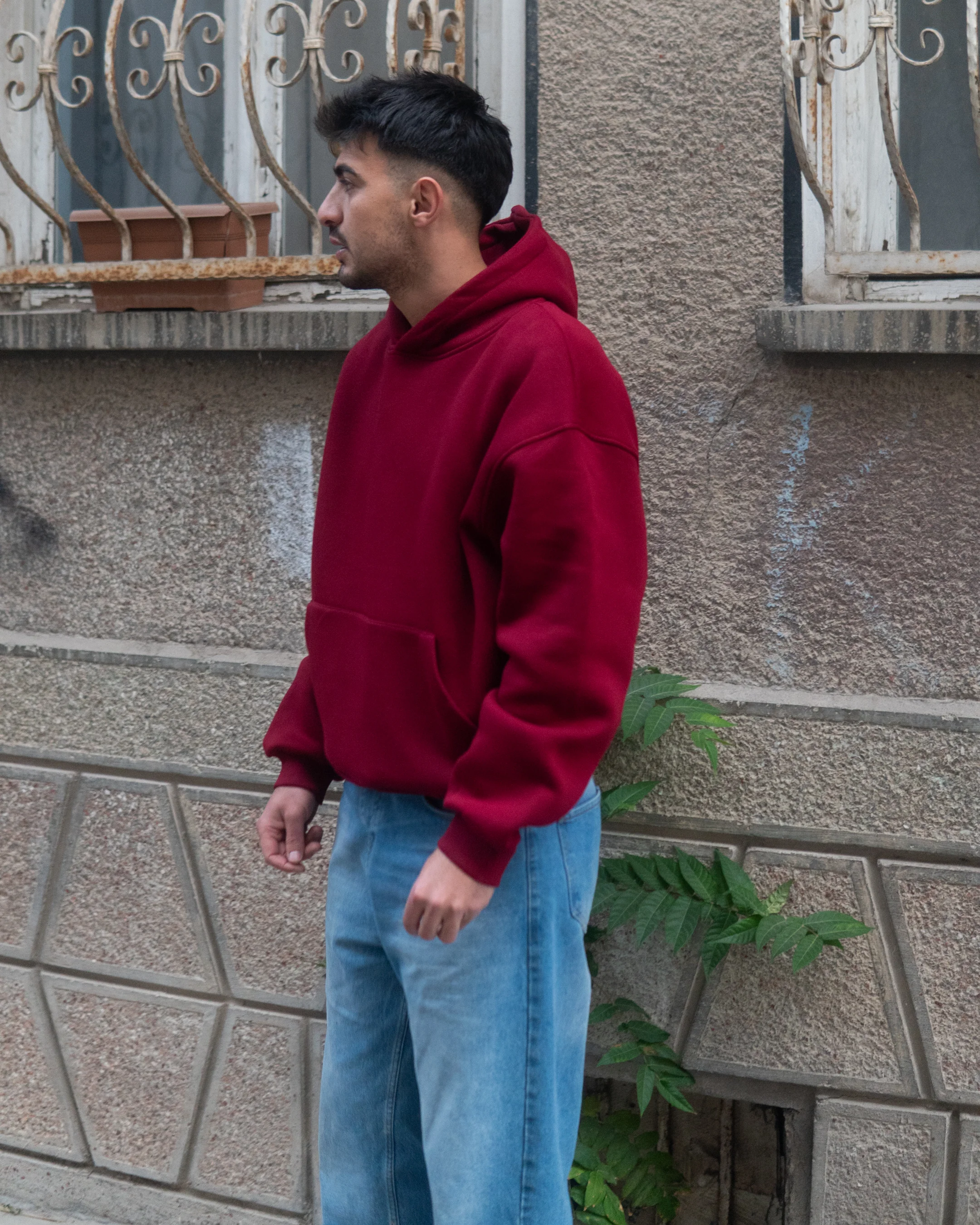 Basic Oversize Hoodie Bordo