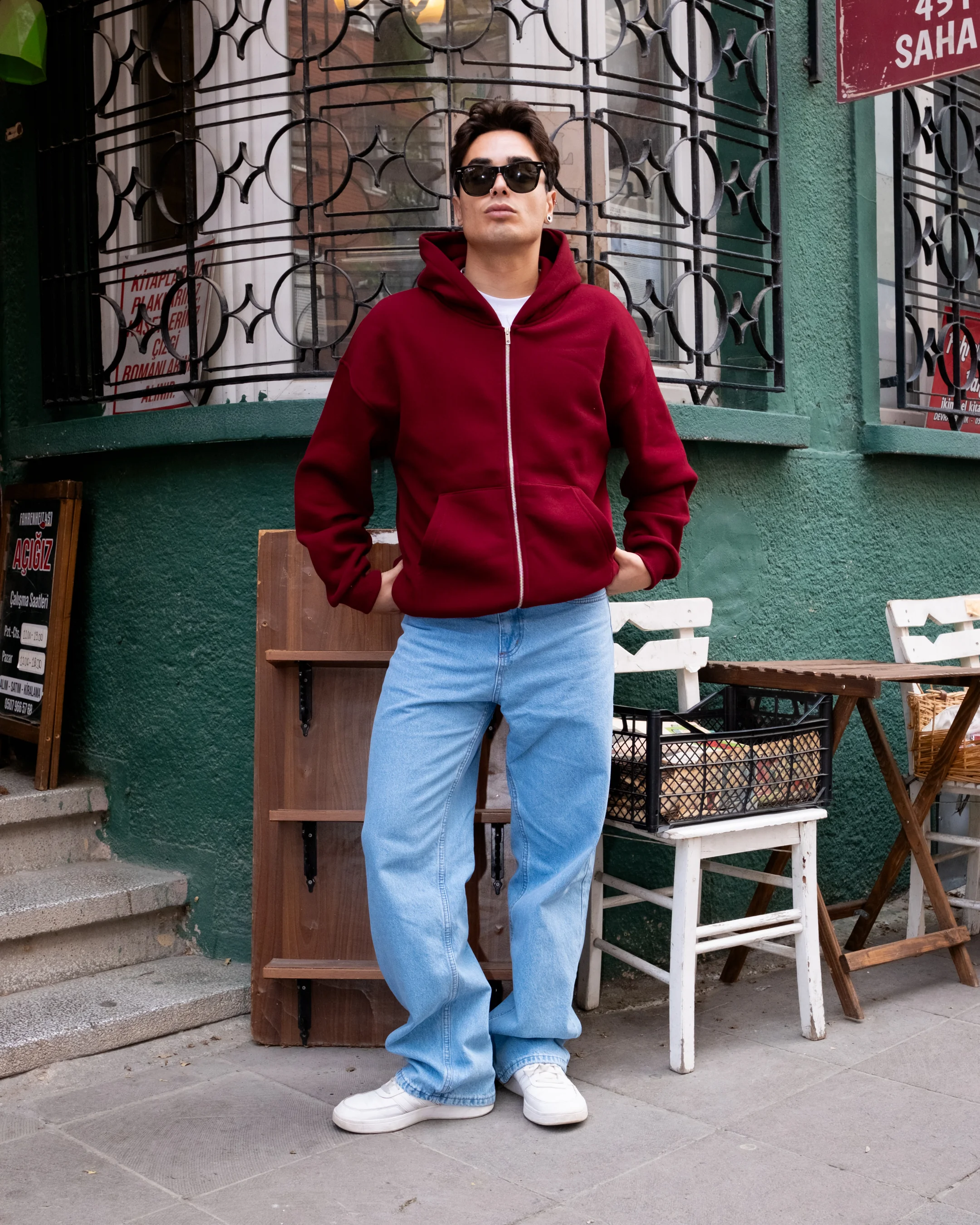 Bordo Basic Full Zip Oversize Hoodie
