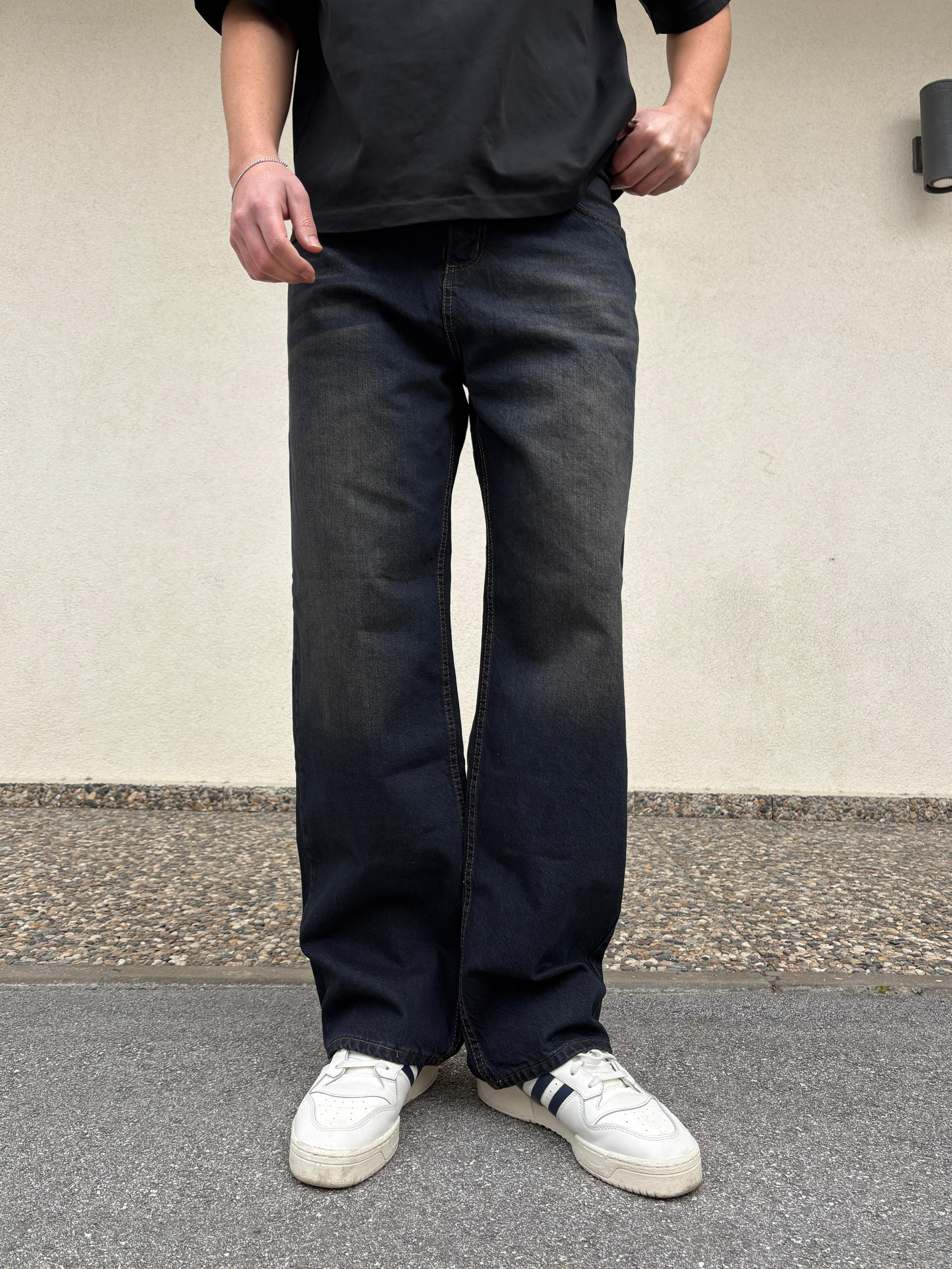 Dark Brown Wash Effect Baggy Jeans