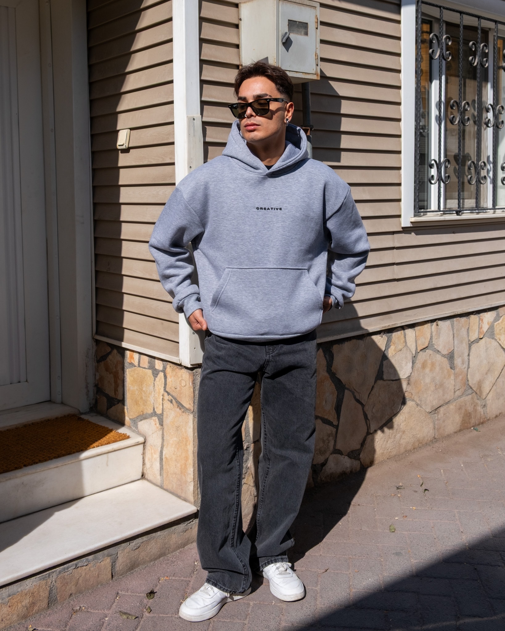 Grey Printed Oversize Premium Hoodie