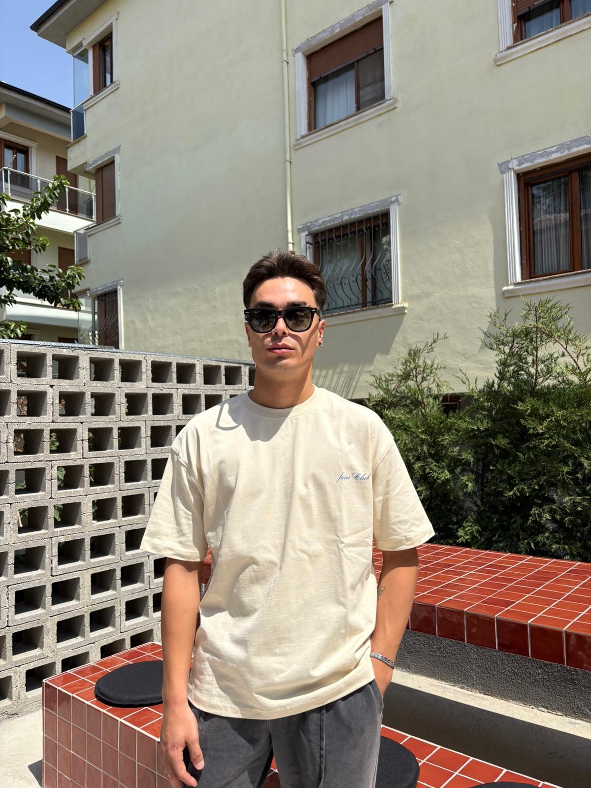 Printed Unisex Oversize T-Shirt - Bej