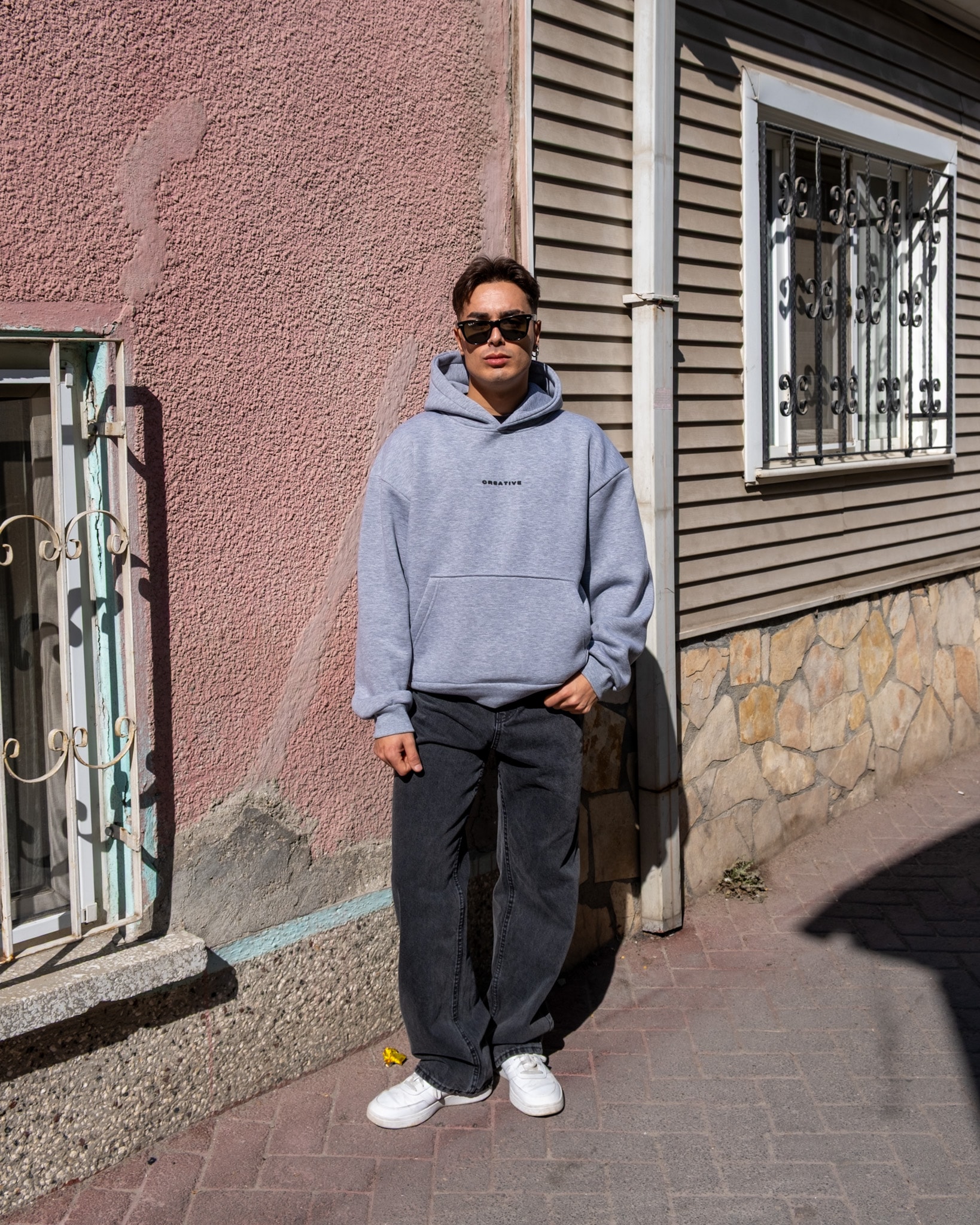 Grey Printed Oversize Premium Hoodie