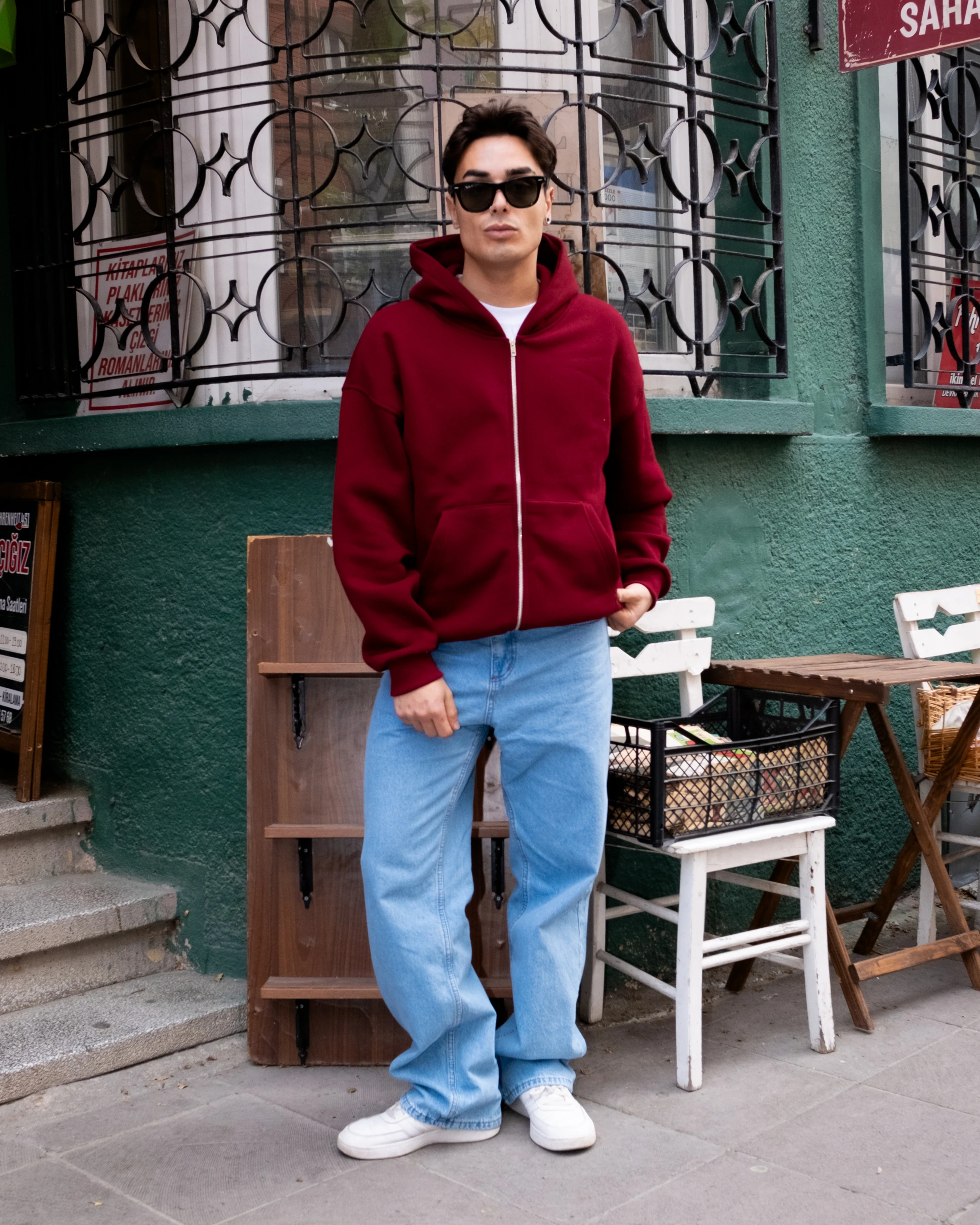 Bordo Basic Full Zip Oversize Hoodie