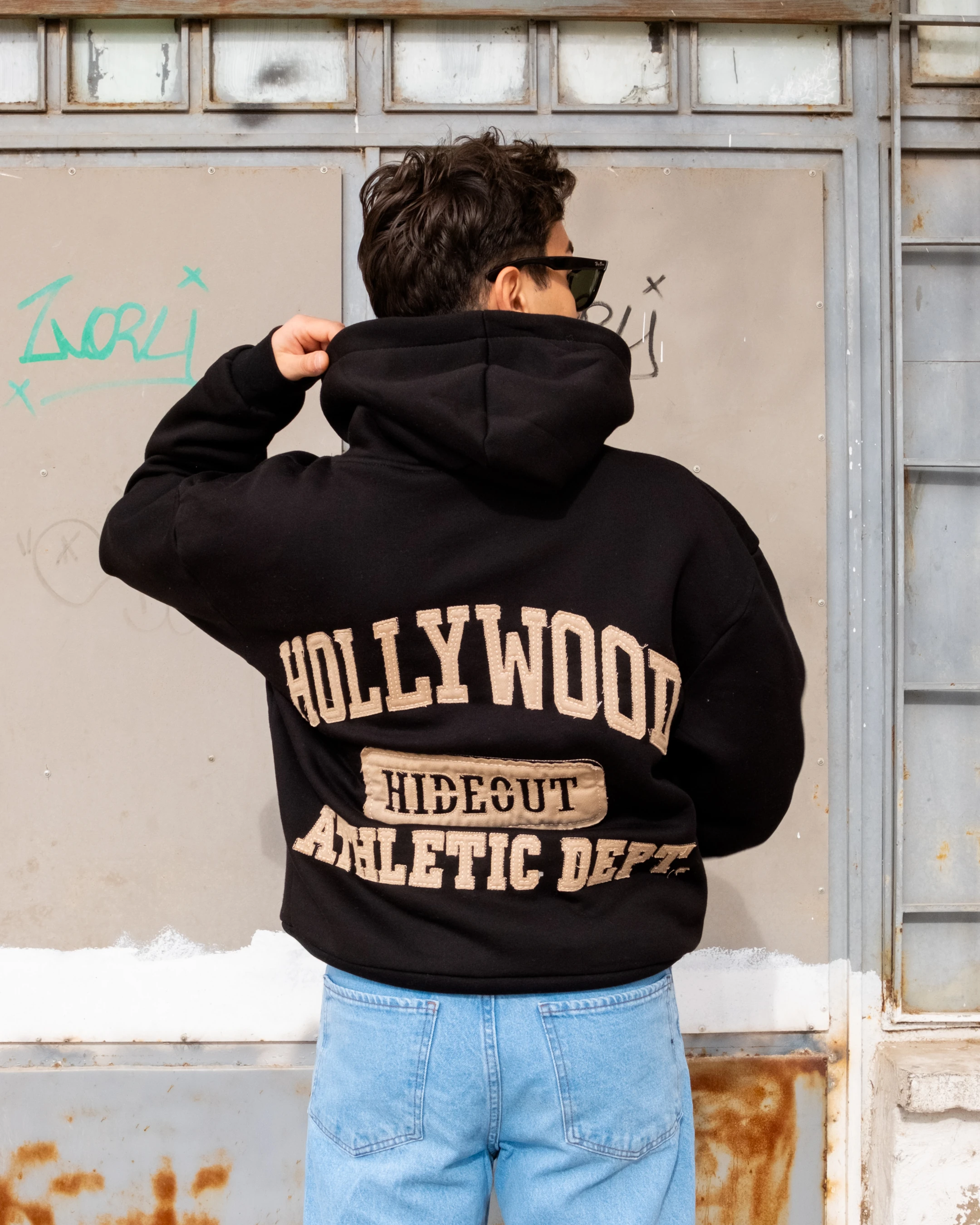 Hollywood Nakışlı Boxy Oversize Hoodie