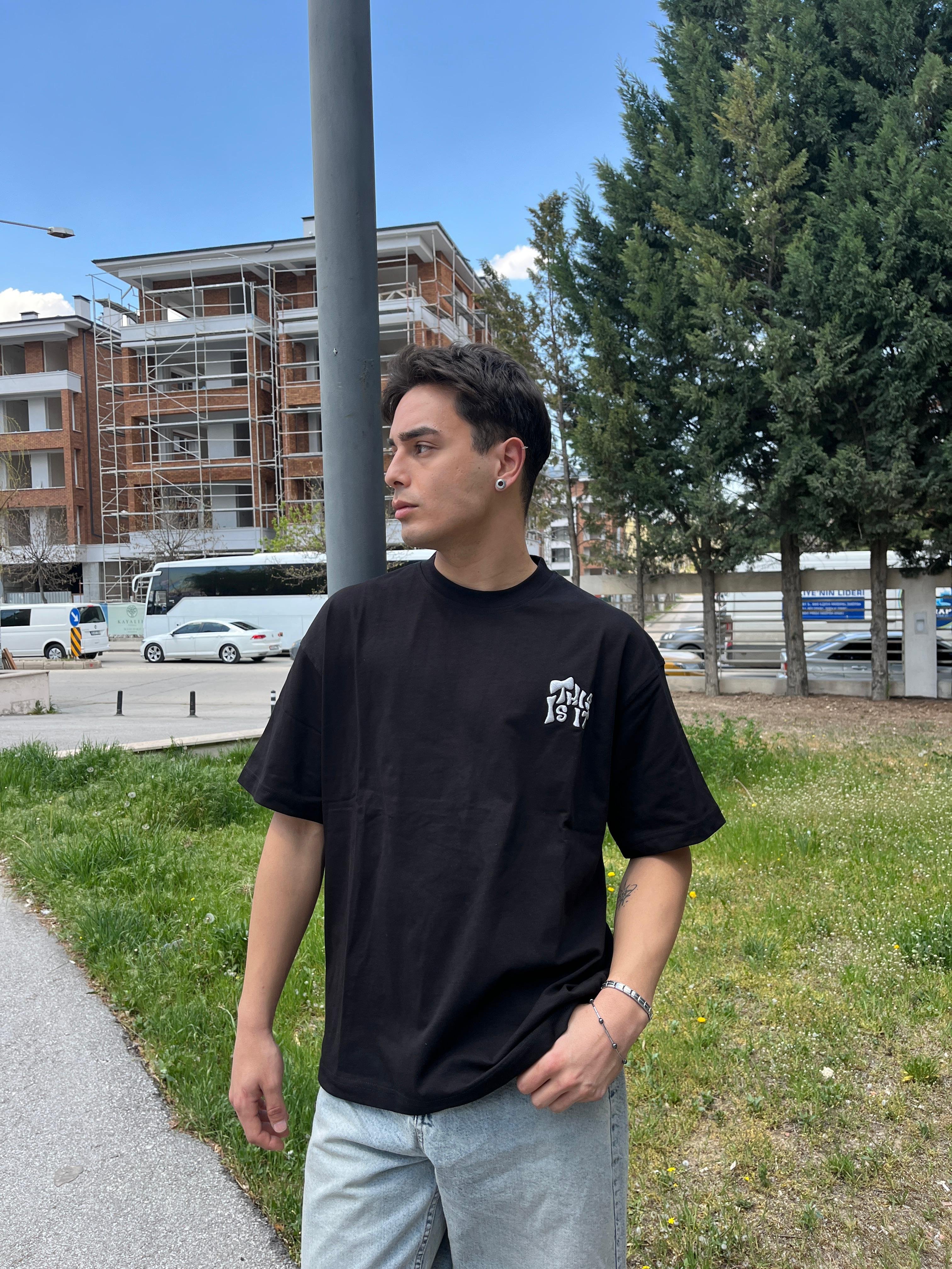 This Is It Print Oversize T-Shirt- SİYAH