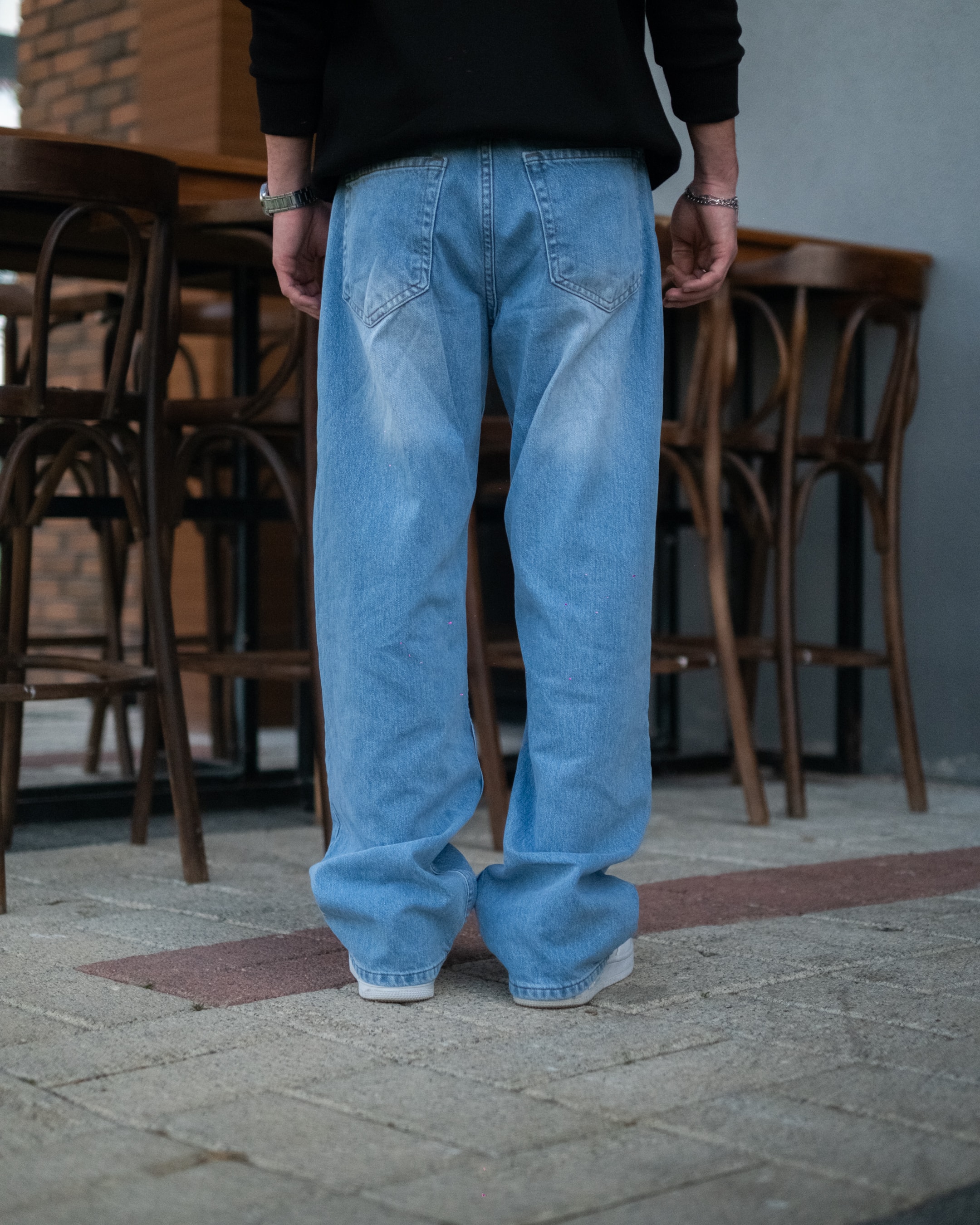 Blue Baggy Jeans With White Wash