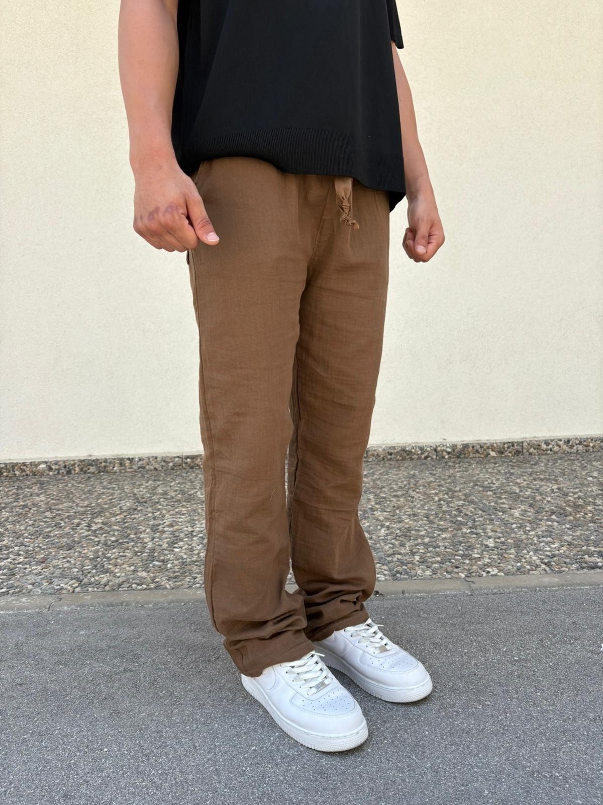 Kahve Unisex Straight Muslin Pantolon